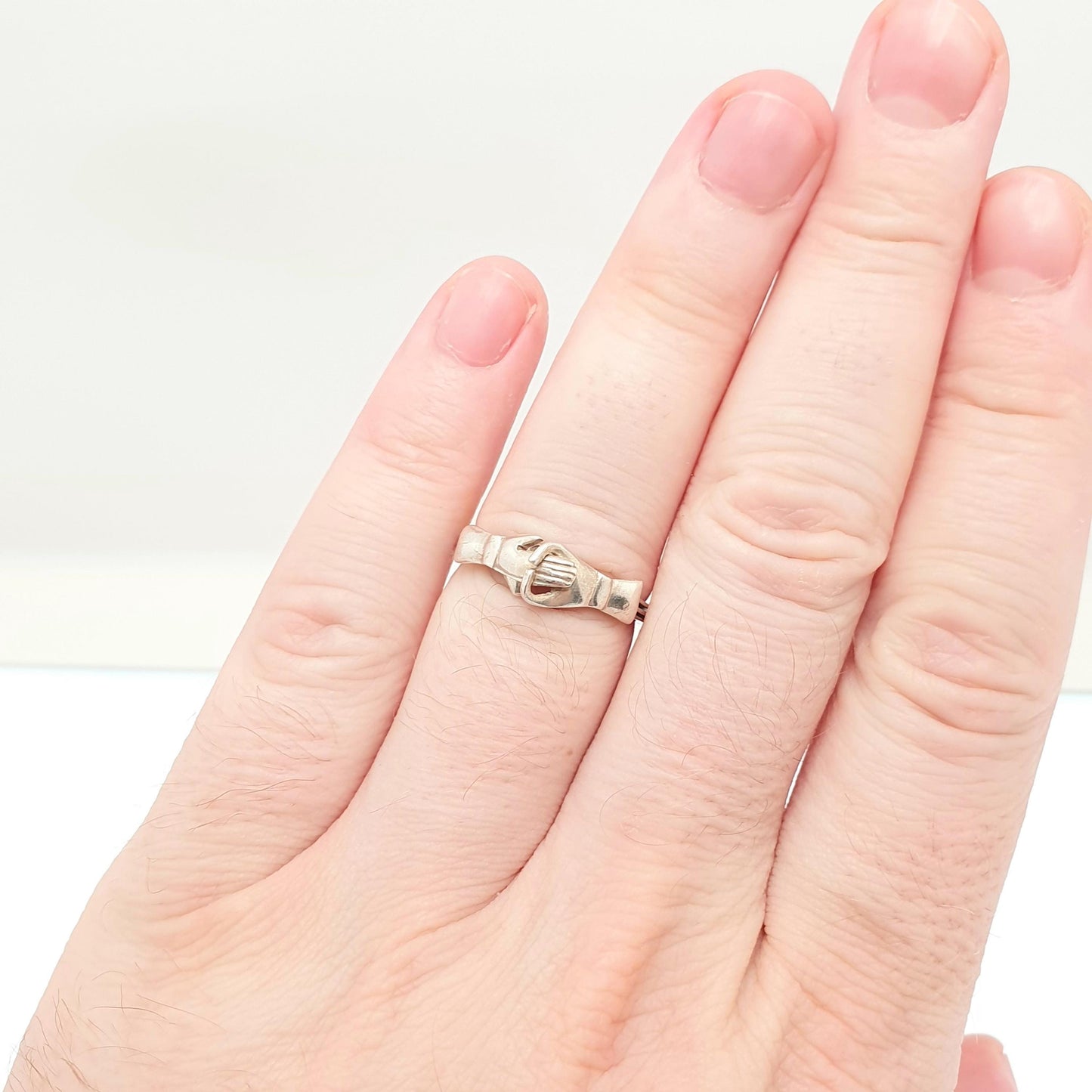 Vintage Sterling Silver Gimmel Ring Fede Hand Hiding Heart Mexican Solid 925 Friendship Loyalty Folding Retro Mens Womens Jewelry Jewellery