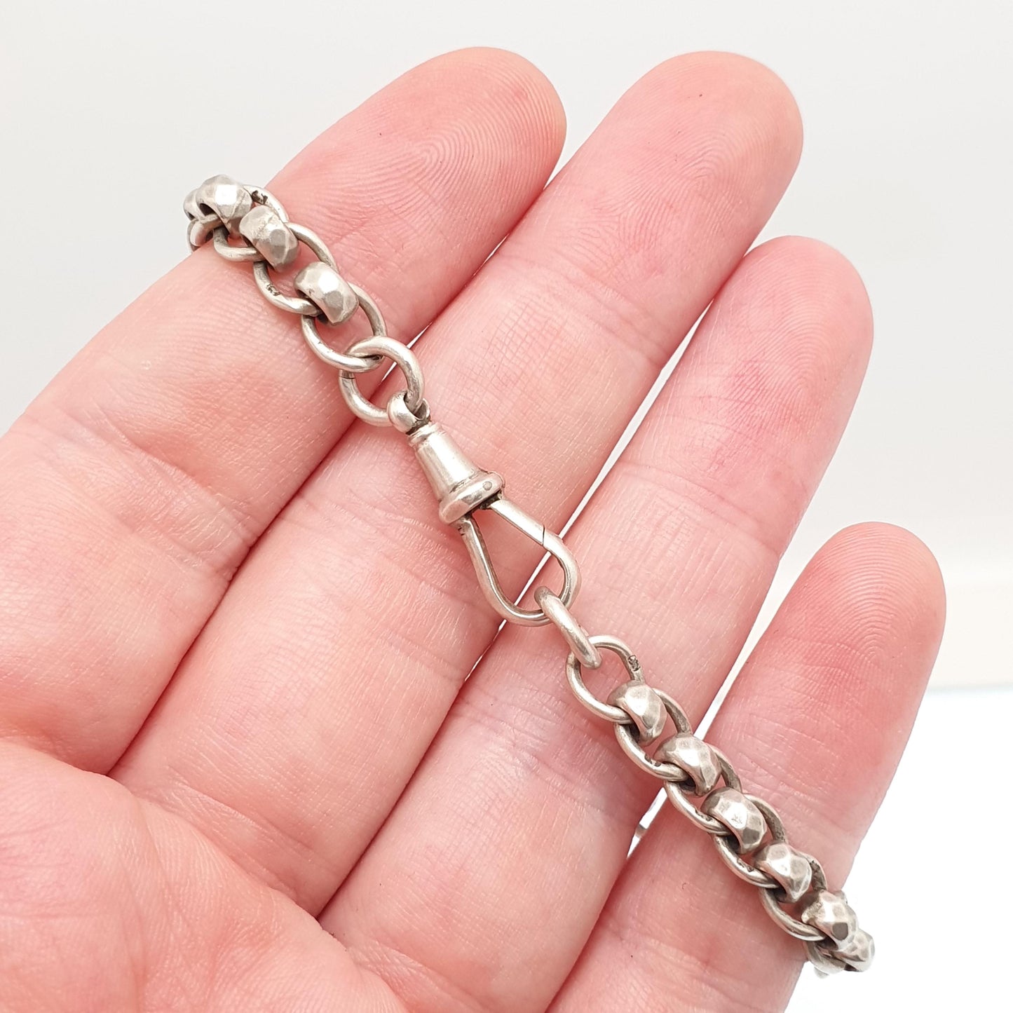 Antique Sterling Silver Bracelet Albert Rotating Rolo Belcher Curb Link Dog Clip Chain Rare Unique 14.68g 18.5cm 7.25" Jewelry Jewellery