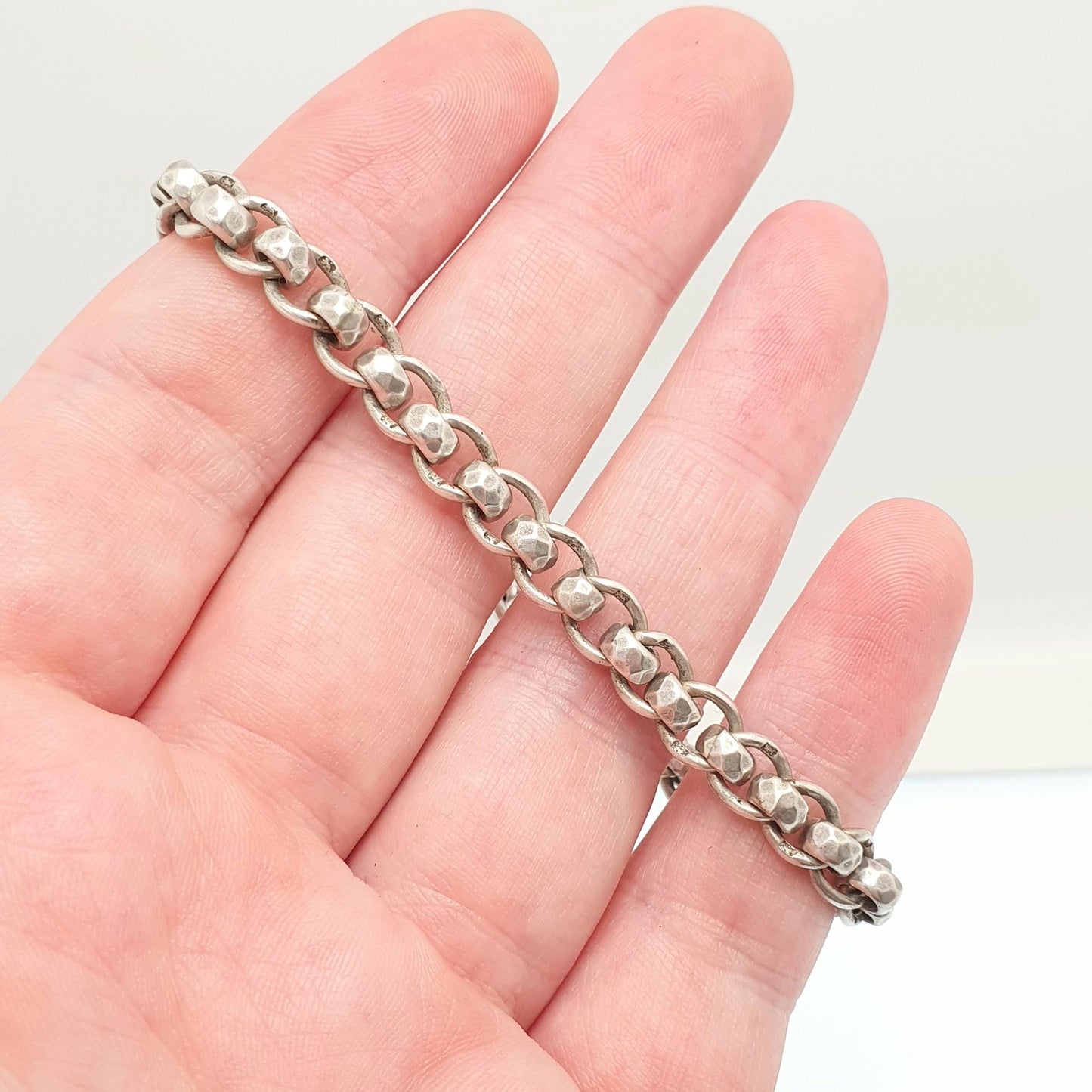 Antique Sterling Silver Bracelet Albert Rotating Rolo Belcher Curb Link Dog Clip Chain Rare Unique 14.68g 18.5cm 7.25" Jewelry Jewellery