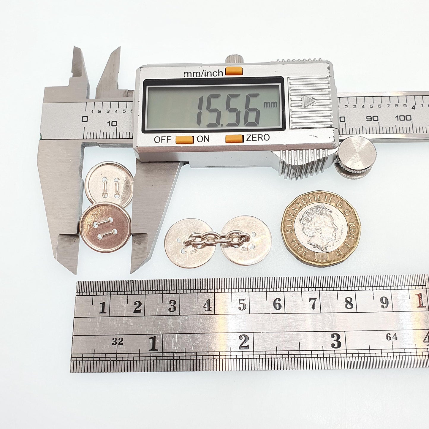 Vintage Sterling Silver Button Cufflinks Cuff Links Solid 925 Chain Pair Buttons Retro Gents Mens Gifts Jewelry Jewellery
