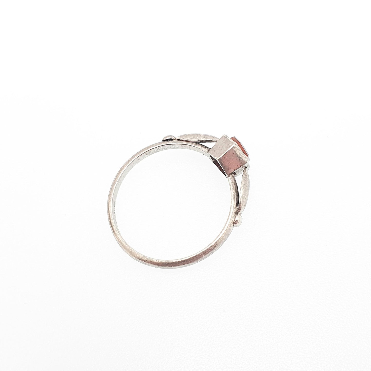 Antique Sterling Silver Agate Glass Signet Ring Hexagon Cut White Face Faux Gemstone Artt Deco 1920s Womens Old Vintage Jewelry Jewellery