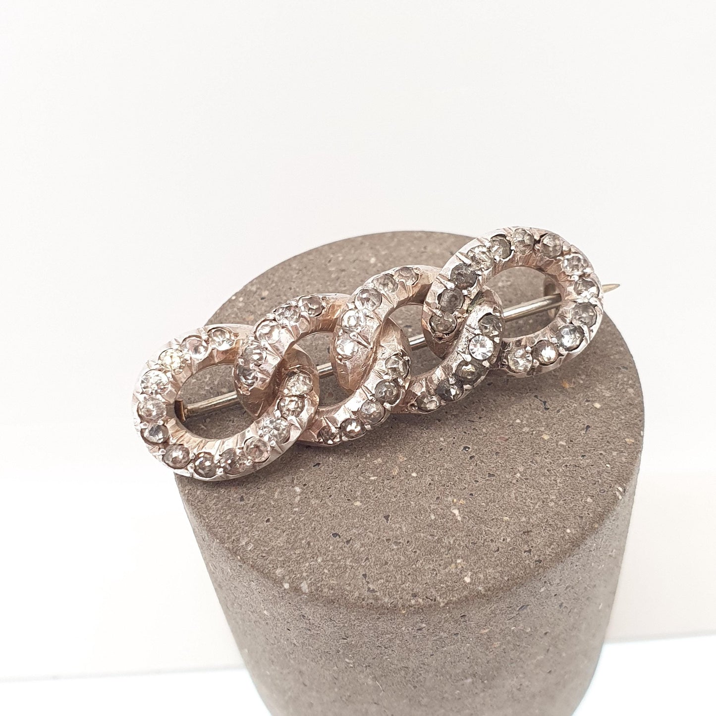 Antique Victorian Solid Silver Diamond Paste Curb Link Brooch Pin Rare Unique Chain Links 1800s Vintage Womens Jewelry Jewellery
