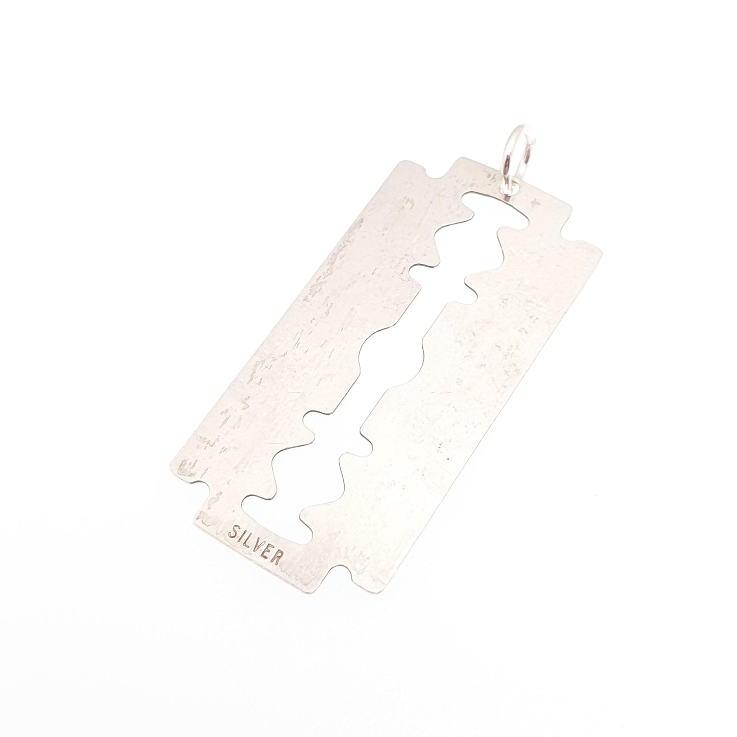 Vintage Sterling Silver Razor Blade Necklace Pendant Large Cutthroat Double Edge Solid 925 Womens Mens 1970s Retro Gift Jewelry Jewellery