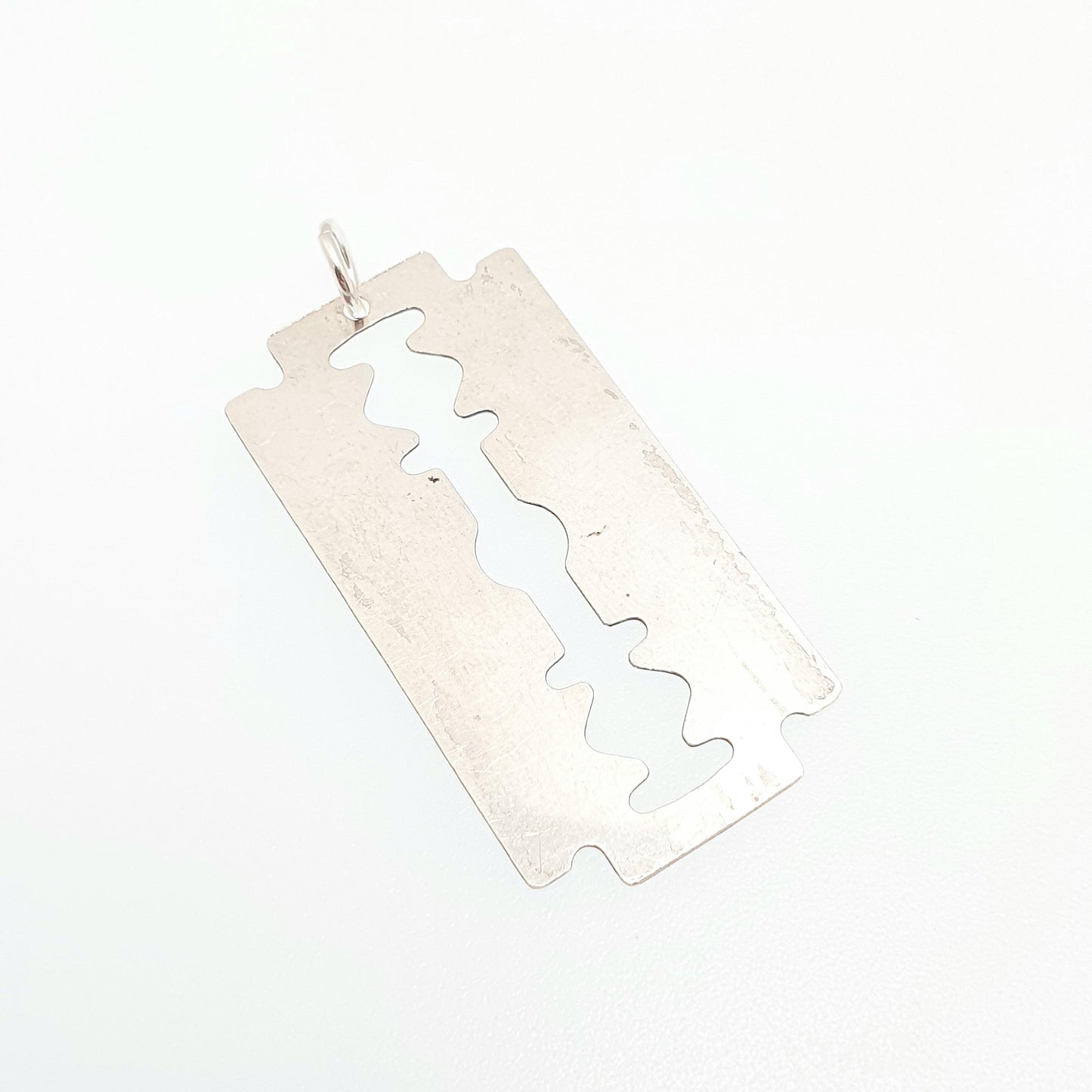 Vintage Sterling Silver Razor Blade Necklace Pendant Large Cutthroat Double Edge Solid 925 Womens Mens 1970s Retro Gift Jewelry Jewellery