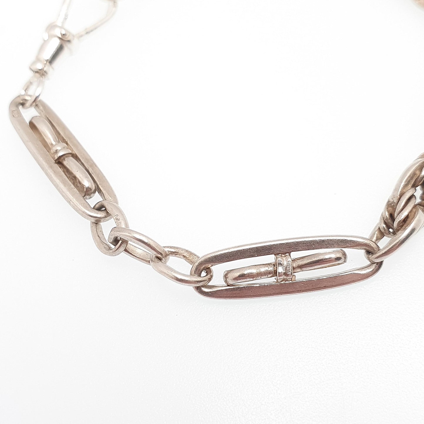 Antique Sterling Silver Albert Chain Bracelet Fancy Knot Link Victorian 12.56g 18.5cm Dog Clip Art Nouveau Jewelry Jewellery Womens