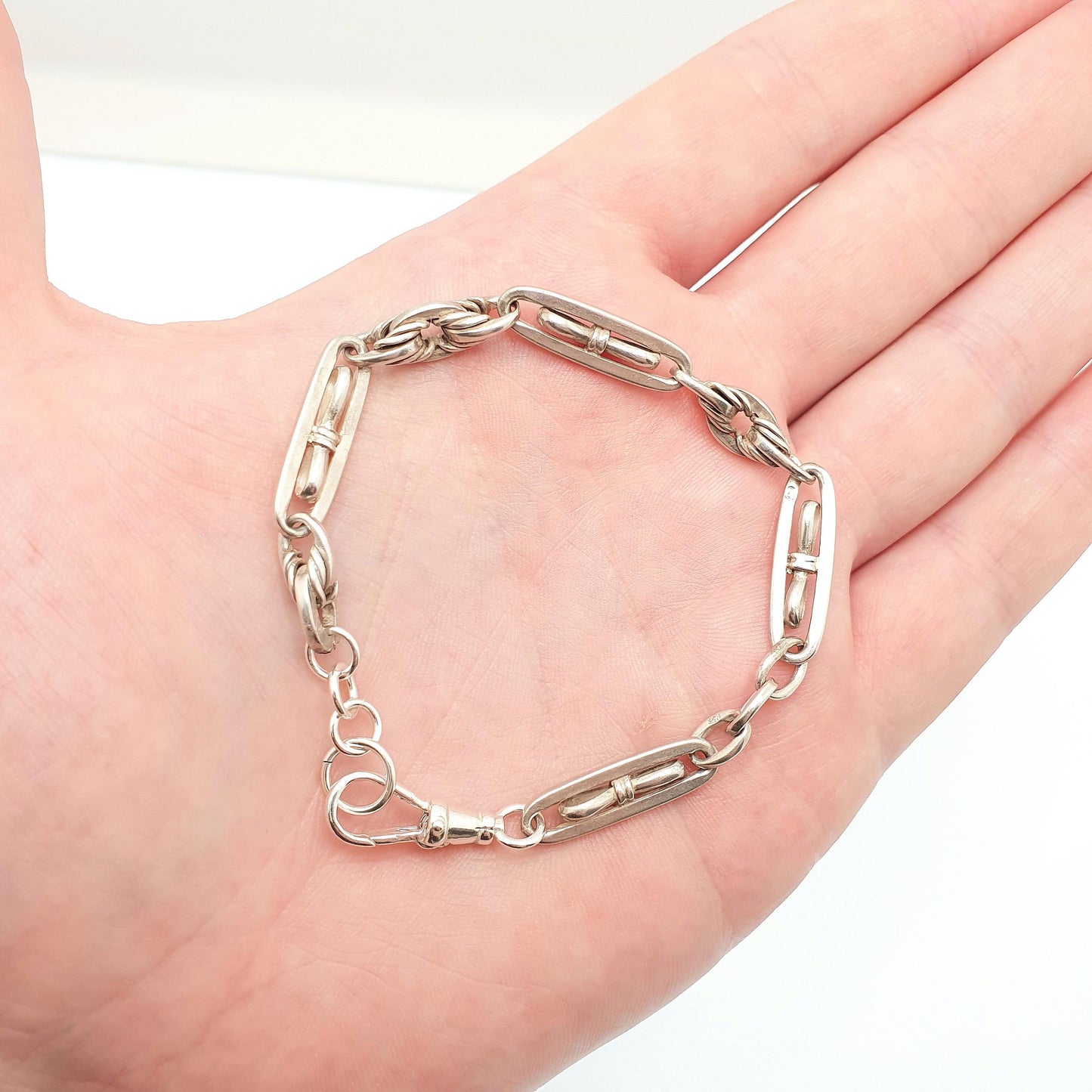 Antique Sterling Silver Albert Chain Bracelet Fancy Knot Link Victorian 12.56g 18.5cm Dog Clip Art Nouveau Jewelry Jewellery Womens