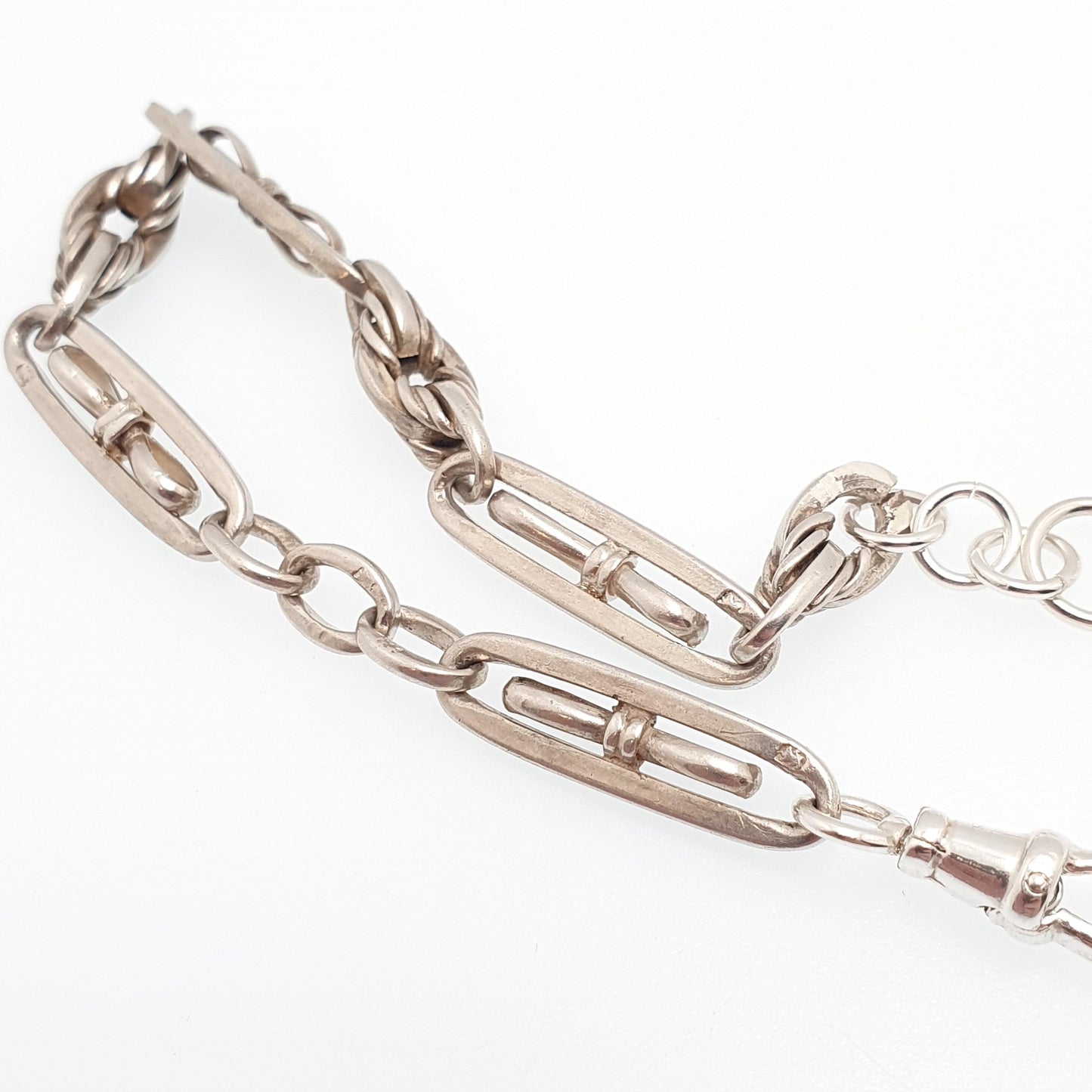 Antique Sterling Silver Albert Chain Bracelet Fancy Knot Link Victorian 12.56g 18.5cm Dog Clip Art Nouveau Jewelry Jewellery Womens