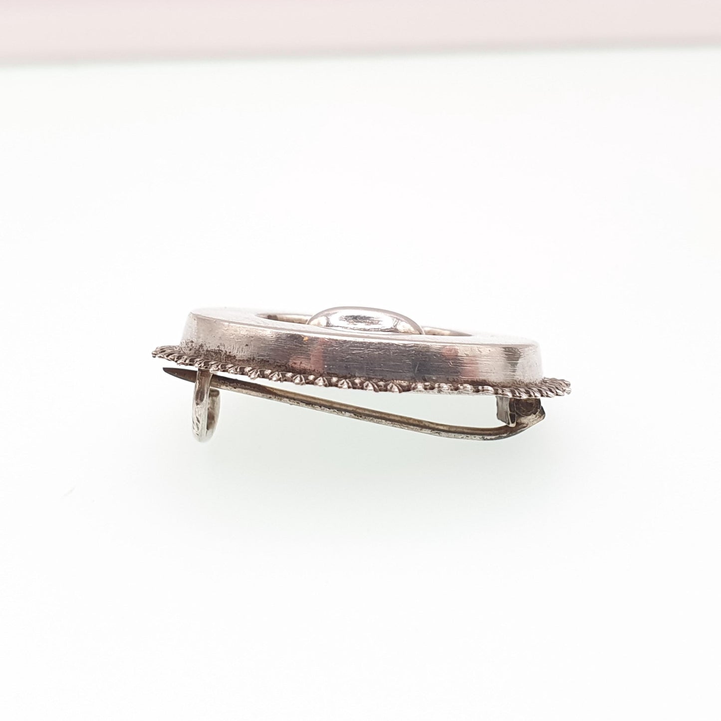 Antique Victorian Solid Silver Brooch Pin Sweetheart Etruscan Dome Oval Spiked Border 1800s Vintage Womens Ladies Jewelry Jewellery