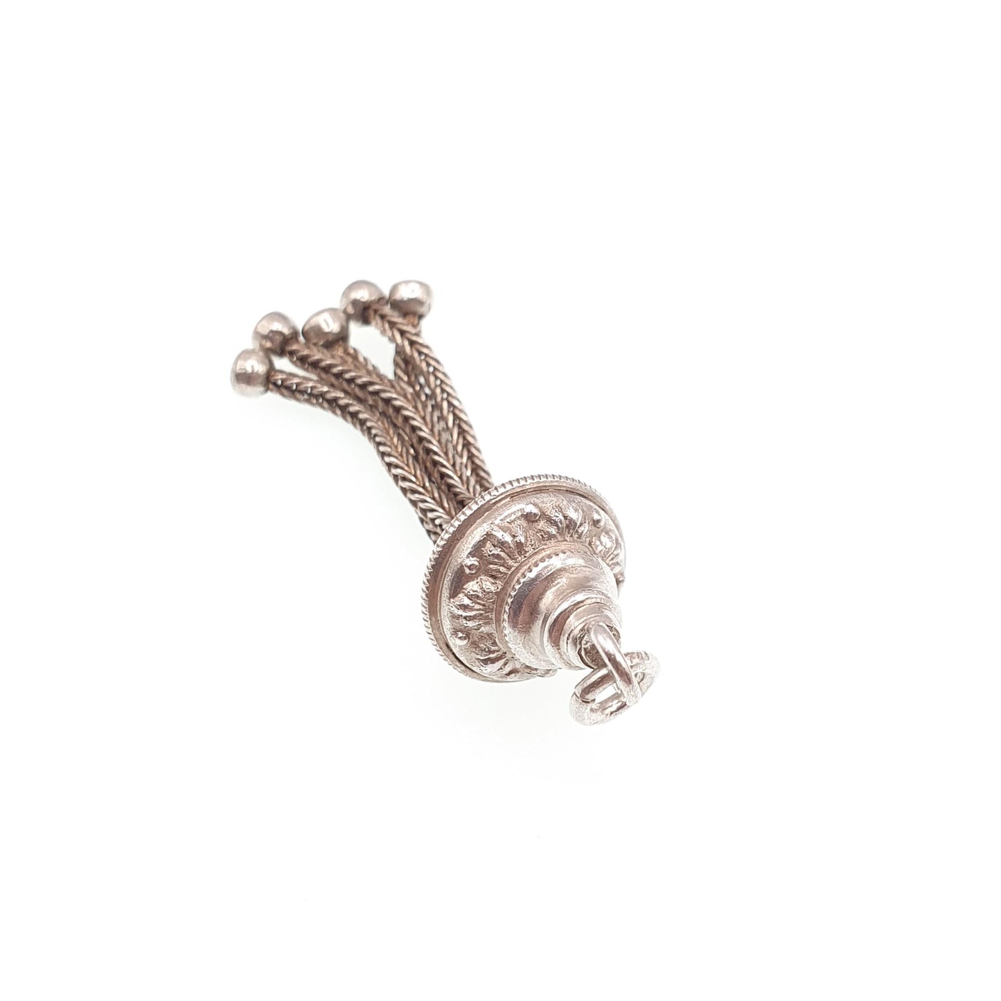 Antique Victorian Solid Silver Tassel Fob Bracelet Charm Necklace Pendant 1800s Genuine Albert Albertina Chain Vintage Womens Jewelry