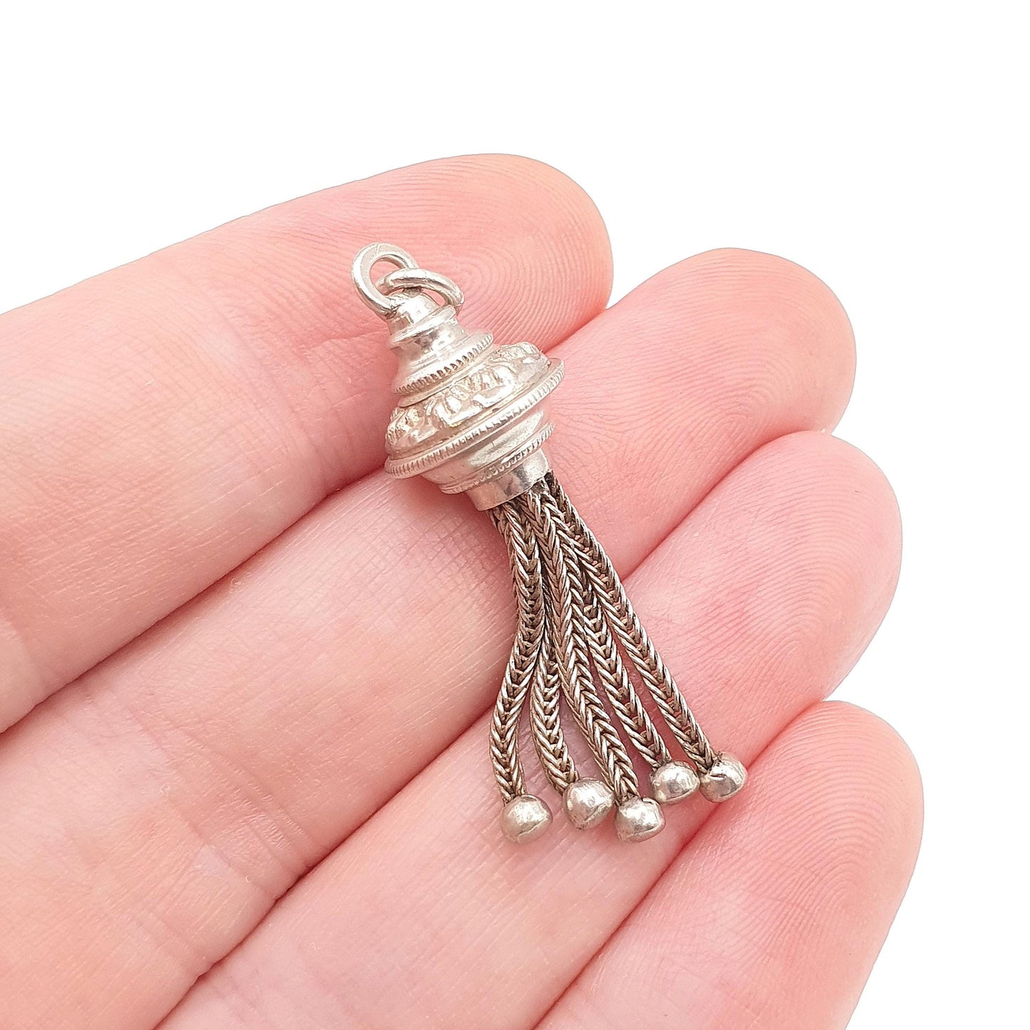 Antique Victorian Solid Silver Tassel Fob Bracelet Charm Necklace Pendant 1800s Genuine Albert Albertina Chain Vintage Womens Jewelry