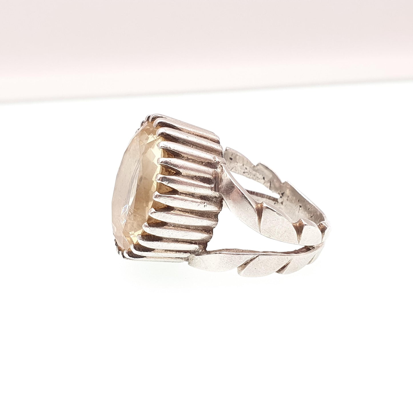 Vintage Solid Silver Natural Citrine Ring Huge Large Big Mexican or Navajo Style Oval Cut Chunky Gemstone Womens Jewelry Jewellery