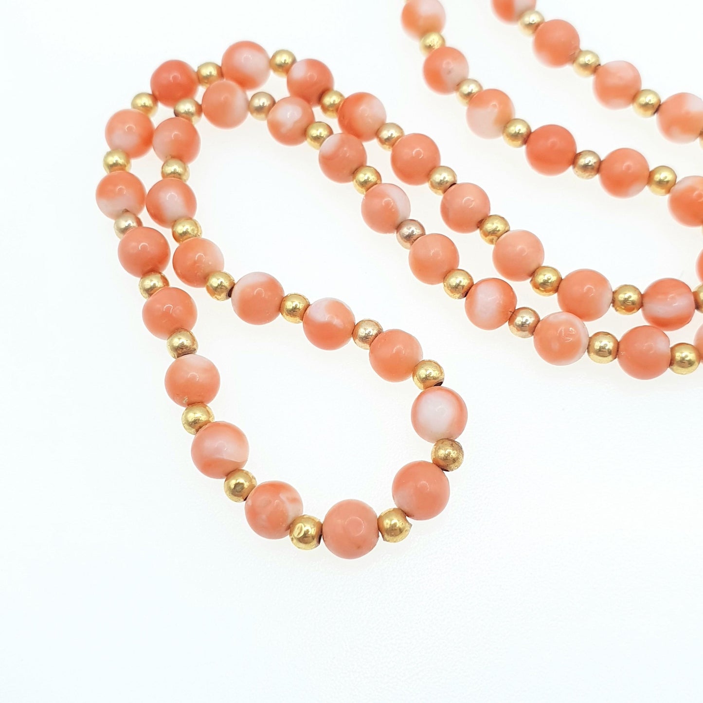 Vintage 9ct Gold Coral Bead Necklace Choker Angel Skin Pink Orange Solid 9k 375 39cm 15.35" 11.37g Hallmark Womens Vintage Jewelry Jewellery