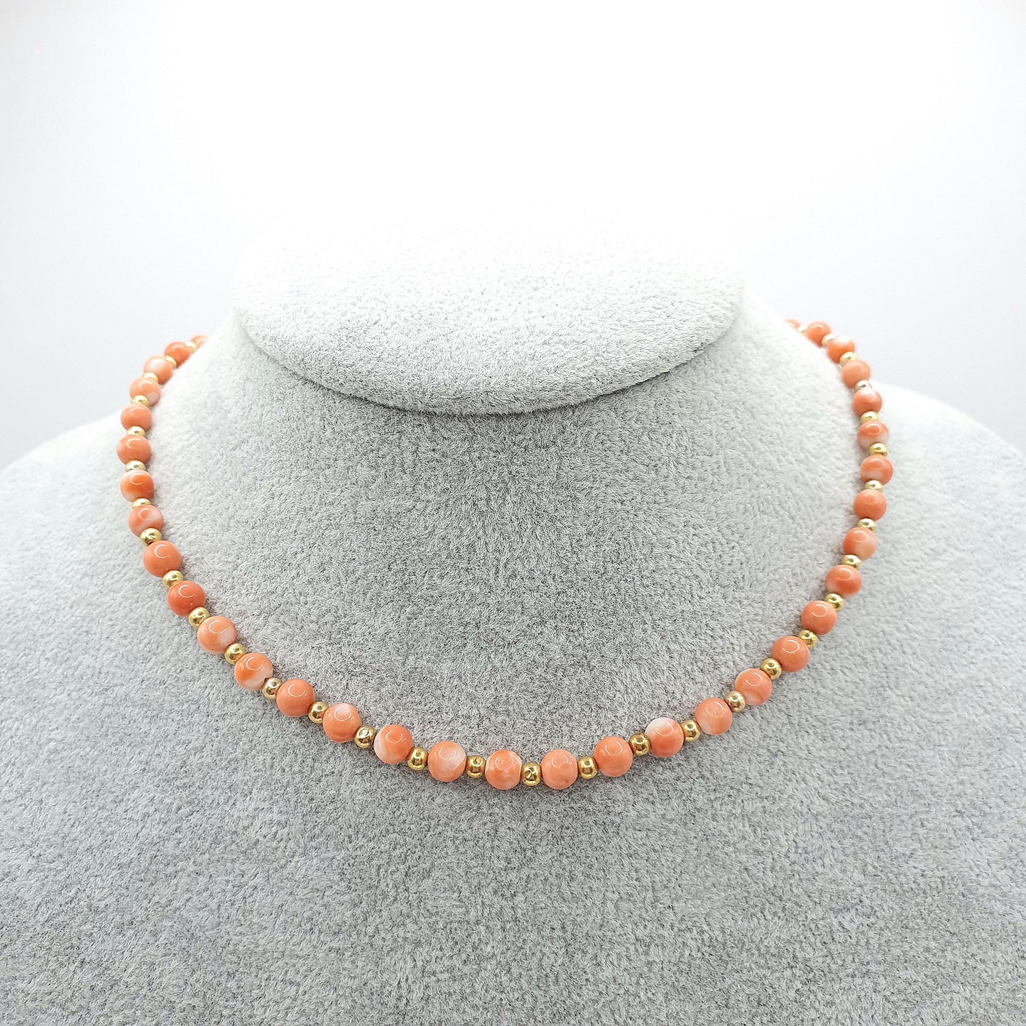 Vintage 9ct Gold Coral Bead Necklace Choker Angel Skin Pink Orange Solid 9k 375 39cm 15.35" 11.37g Hallmark Womens Vintage Jewelry Jewellery