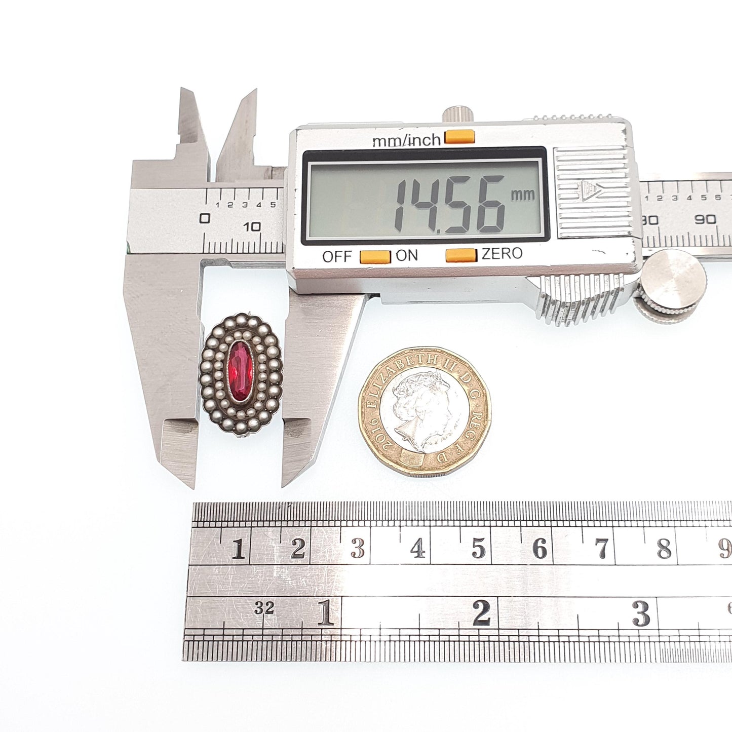 Antique Solid Silver Ruby Paste Brooch Victorian Seed Pearl Oval Shape Genuine 1800s Rare Unique Vintage Womens Ladies Jewelry Jewellery