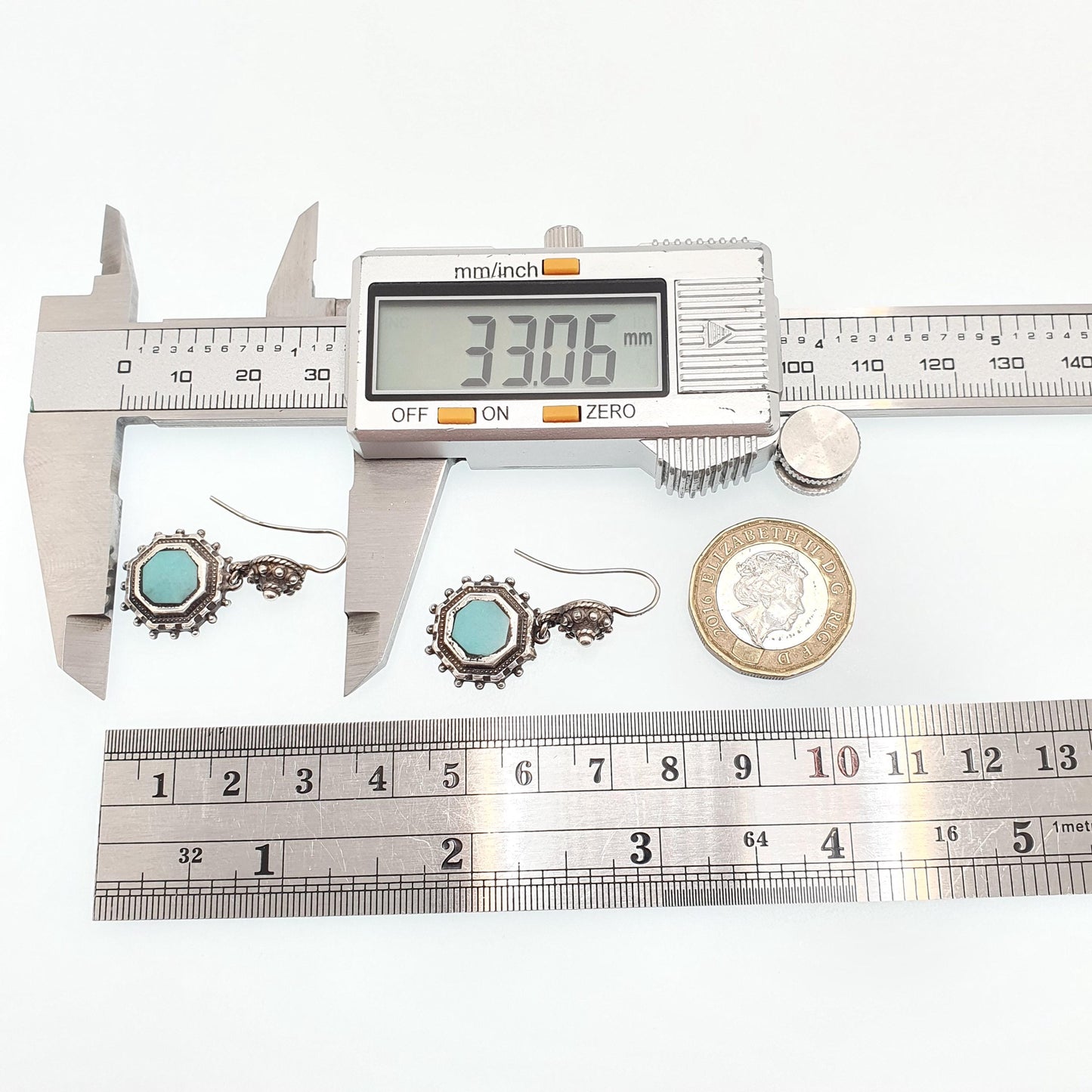 Antique Victorian Solid Silver Turquoise Glass Earrings Dangle Large Hook Pendulum Etruscan Genuine Vintage Womens Jewelry Jewellery