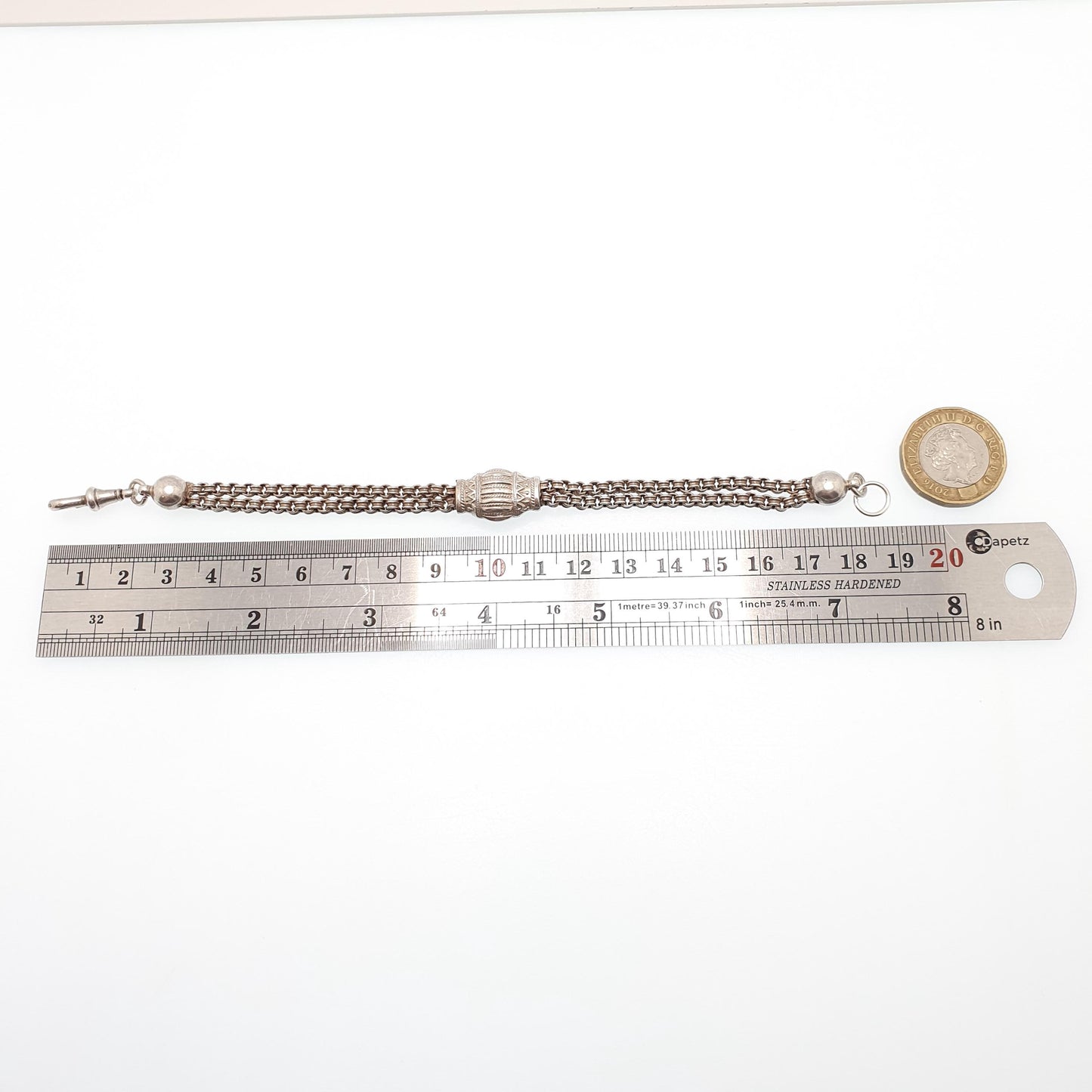 Antique Solid Silver Albertina Bracelet Victorian Etruscan Bead Belcher Link Engraved Chain 10.09g 19cm Vintage Womens Jewelry Jewellery