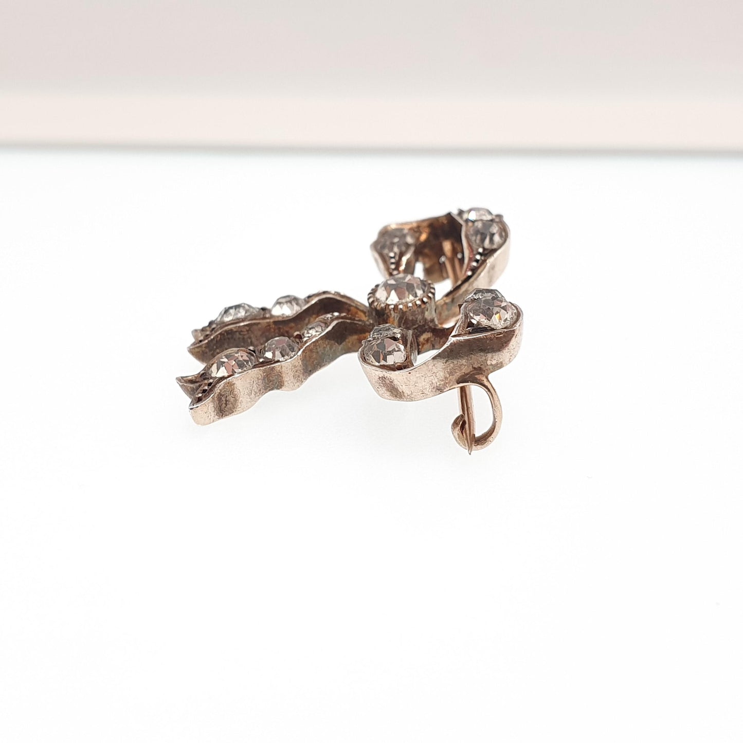Antique Victorian Paste Solid Silver Bow Brooch PARISIAN DIAMOND COMPANY Ribbon Diamond Pastes 1800s Womens Jewelry Jewellery Vintage