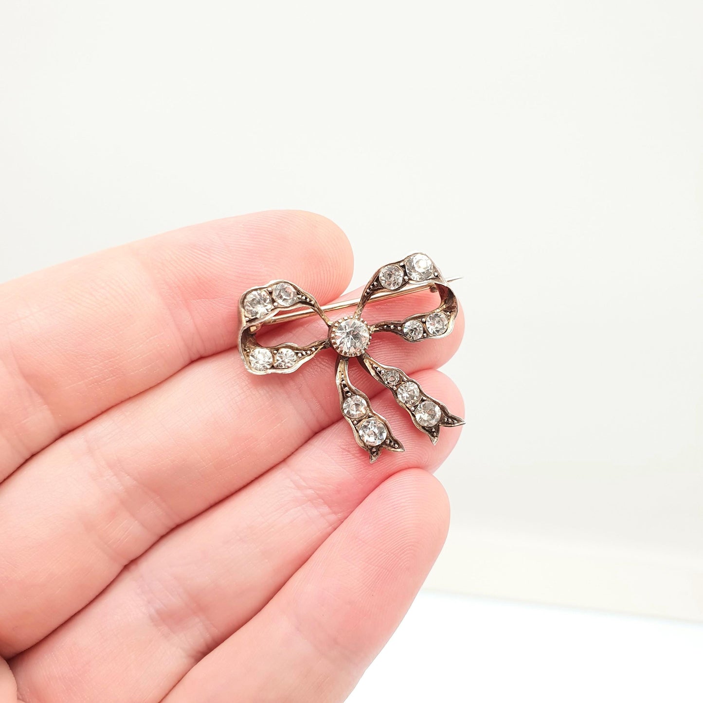 Antique Victorian Paste Solid Silver Bow Brooch PARISIAN DIAMOND COMPANY Ribbon Diamond Pastes 1800s Womens Jewelry Jewellery Vintage