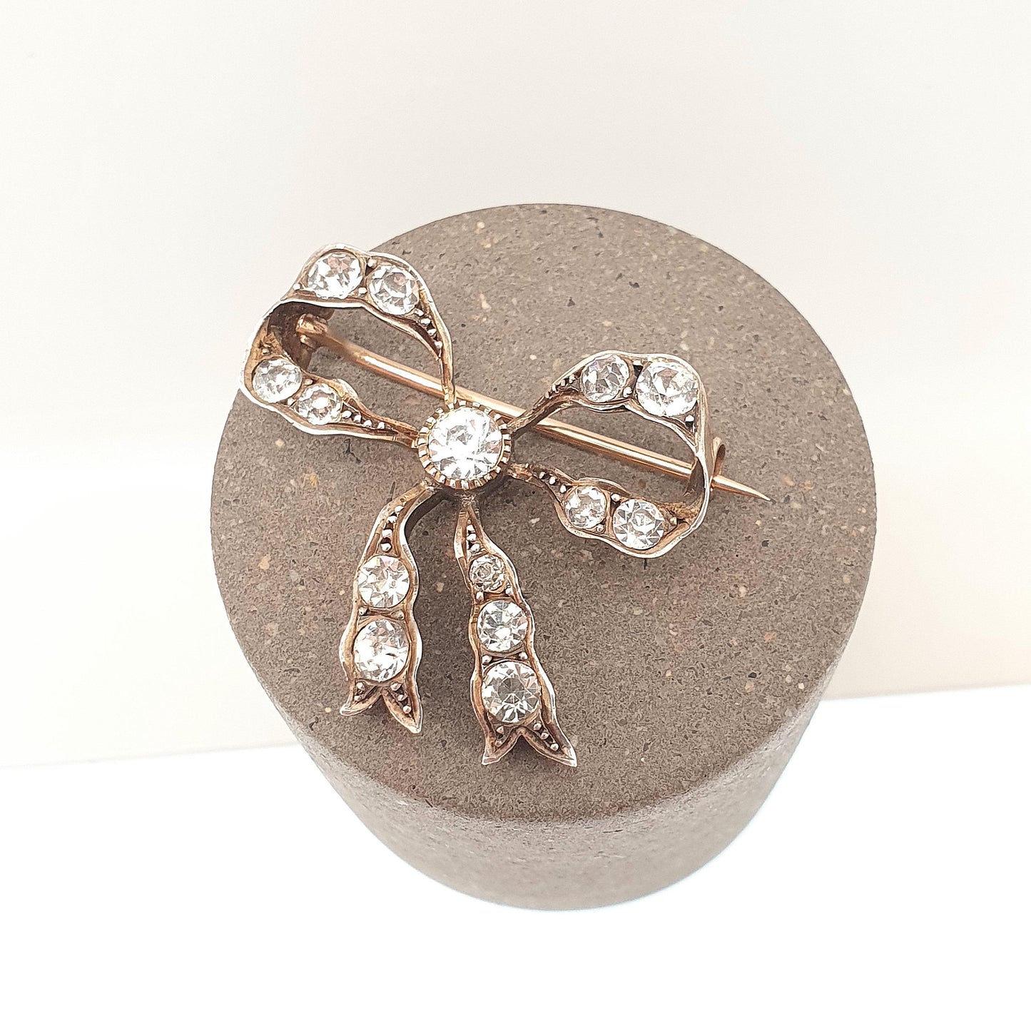 Antique Victorian Paste Solid Silver Bow Brooch PARISIAN DIAMOND COMPANY Ribbon Diamond Pastes 1800s Womens Jewelry Jewellery Vintage
