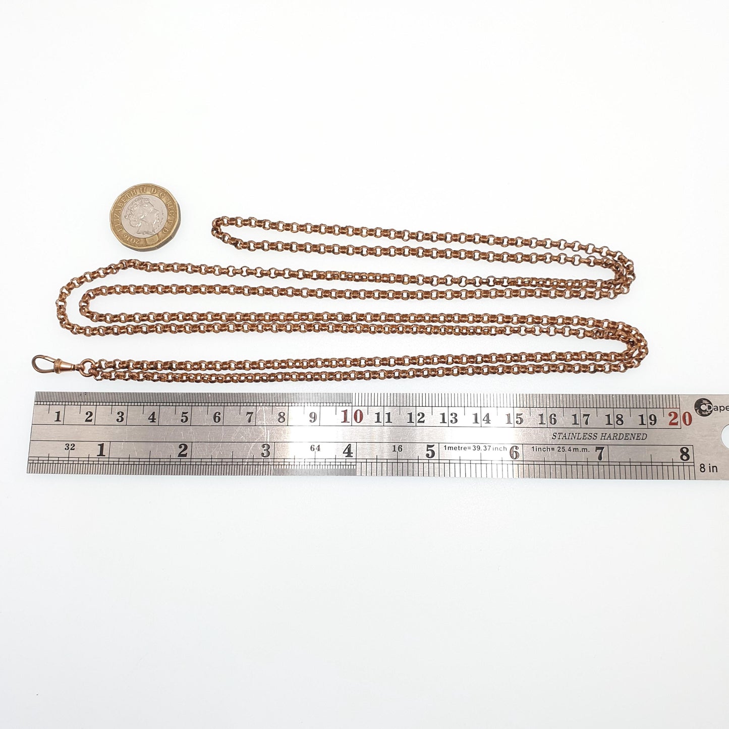 Antique Victorian Rose Rolled Gold Muff Chain Necklace Dog Clip Belcher Link Rolo 136cm 39.00g Long 1800s Guard Vintage Jewelry Jewellery