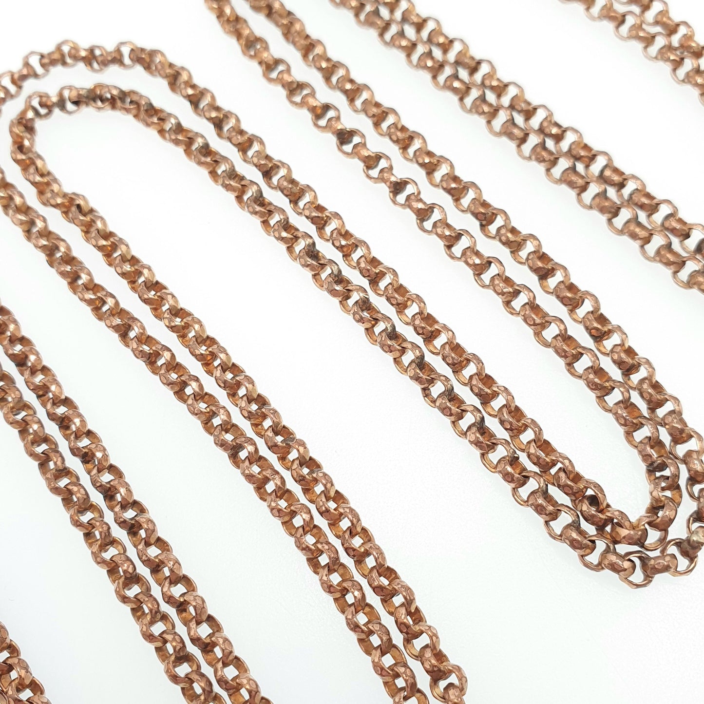 Antique Victorian Rose Rolled Gold Muff Chain Necklace Dog Clip Belcher Link Rolo 136cm 39.00g Long 1800s Guard Vintage Jewelry Jewellery