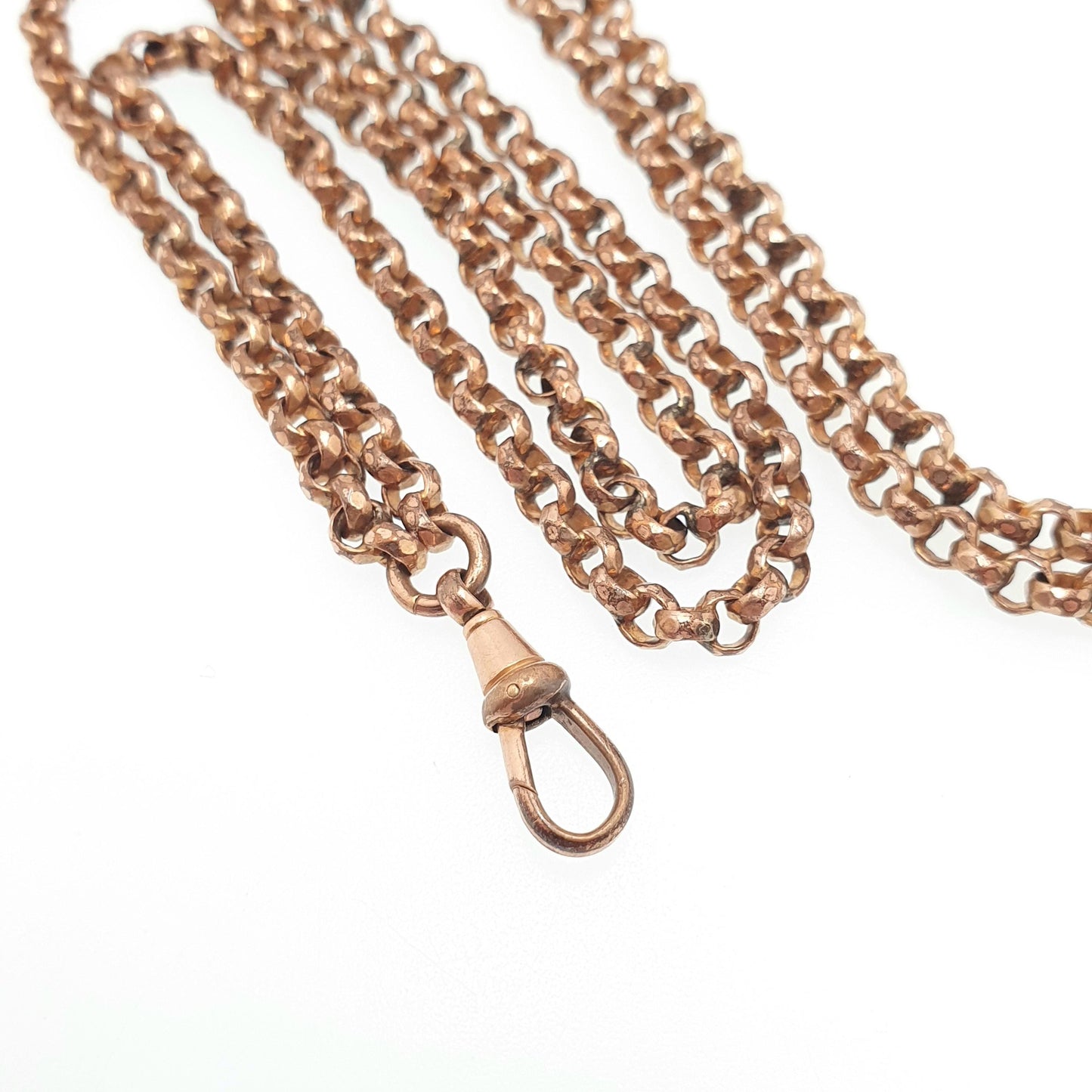 Antique Victorian Rose Rolled Gold Muff Chain Necklace Dog Clip Belcher Link Rolo 136cm 39.00g Long 1800s Guard Vintage Jewelry Jewellery