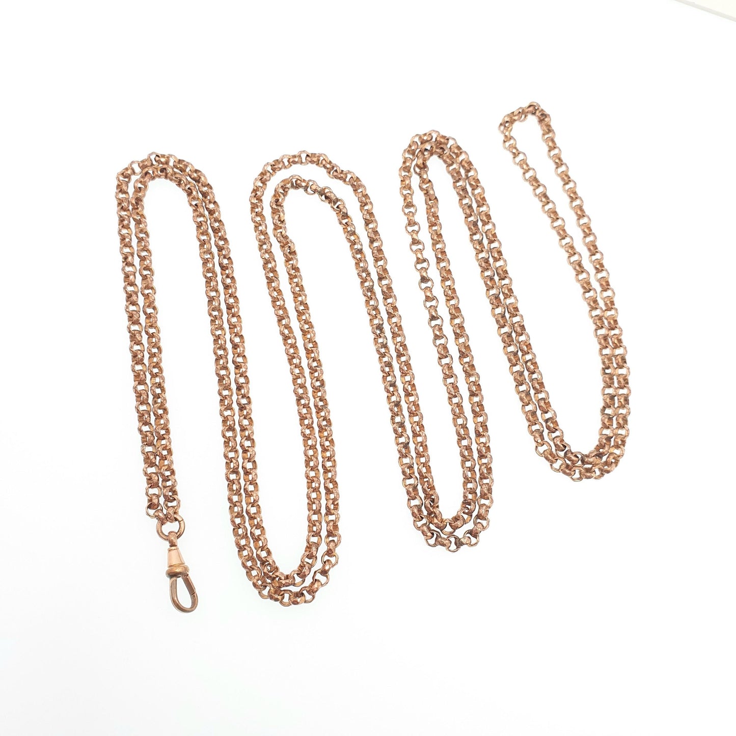 Antique Victorian Rose Rolled Gold Muff Chain Necklace Dog Clip Belcher Link Rolo 136cm 39.00g Long 1800s Guard Vintage Jewelry Jewellery