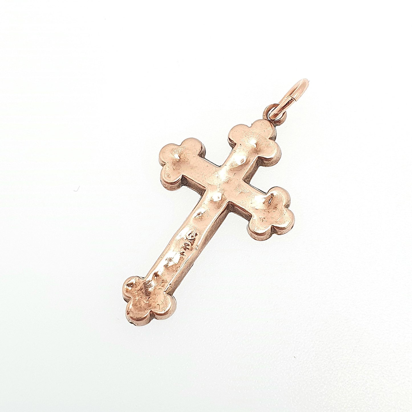 Antique 9ct 9k Rose Gold Crucifix Necklace Cross Pendant Hallmark Engraved Bulbed Victorian Solid 9kt Vintage Womens Mens Jewellery Jewelry