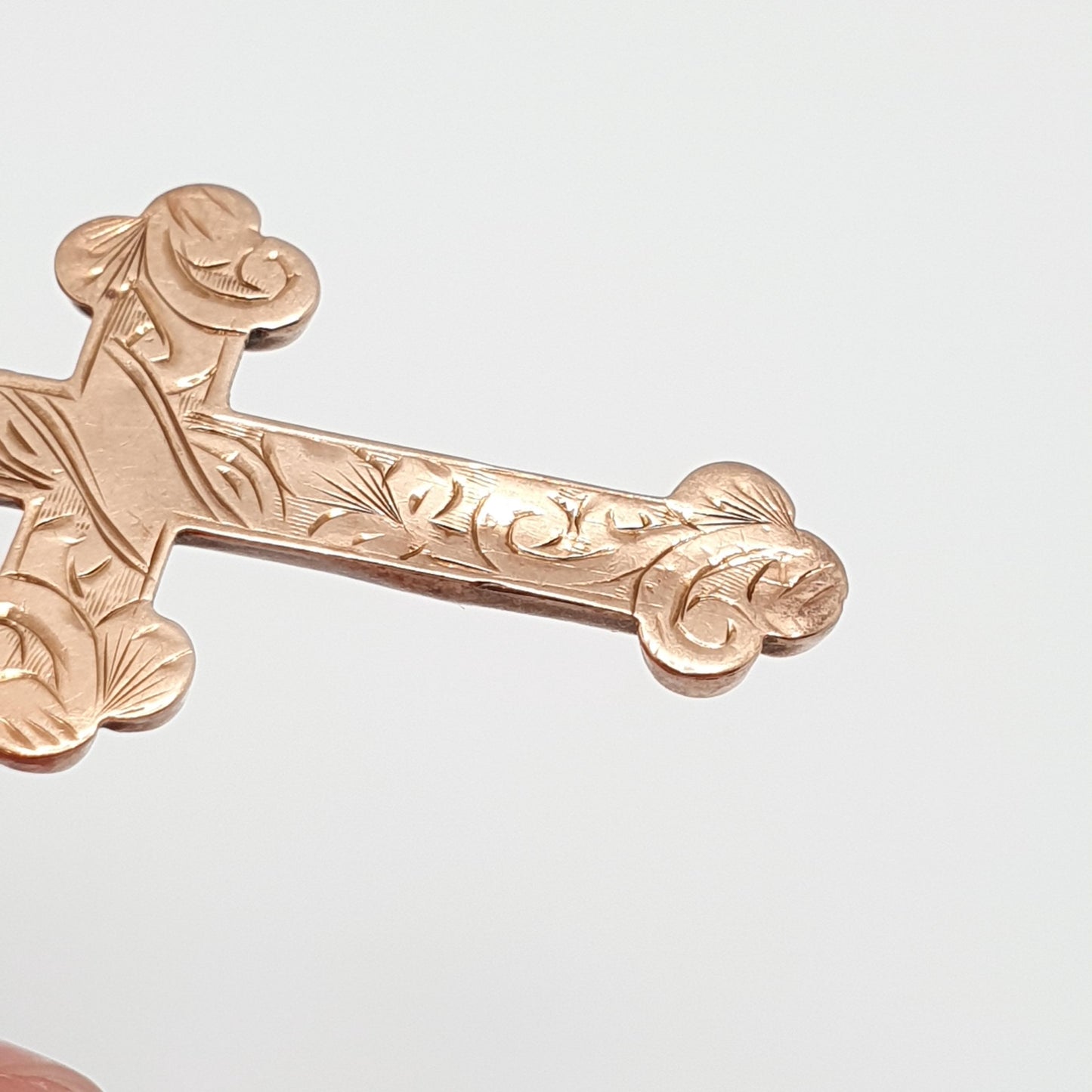 Antique 9ct 9k Rose Gold Crucifix Necklace Cross Pendant Hallmark Engraved Bulbed Victorian Solid 9kt Vintage Womens Mens Jewellery Jewelry