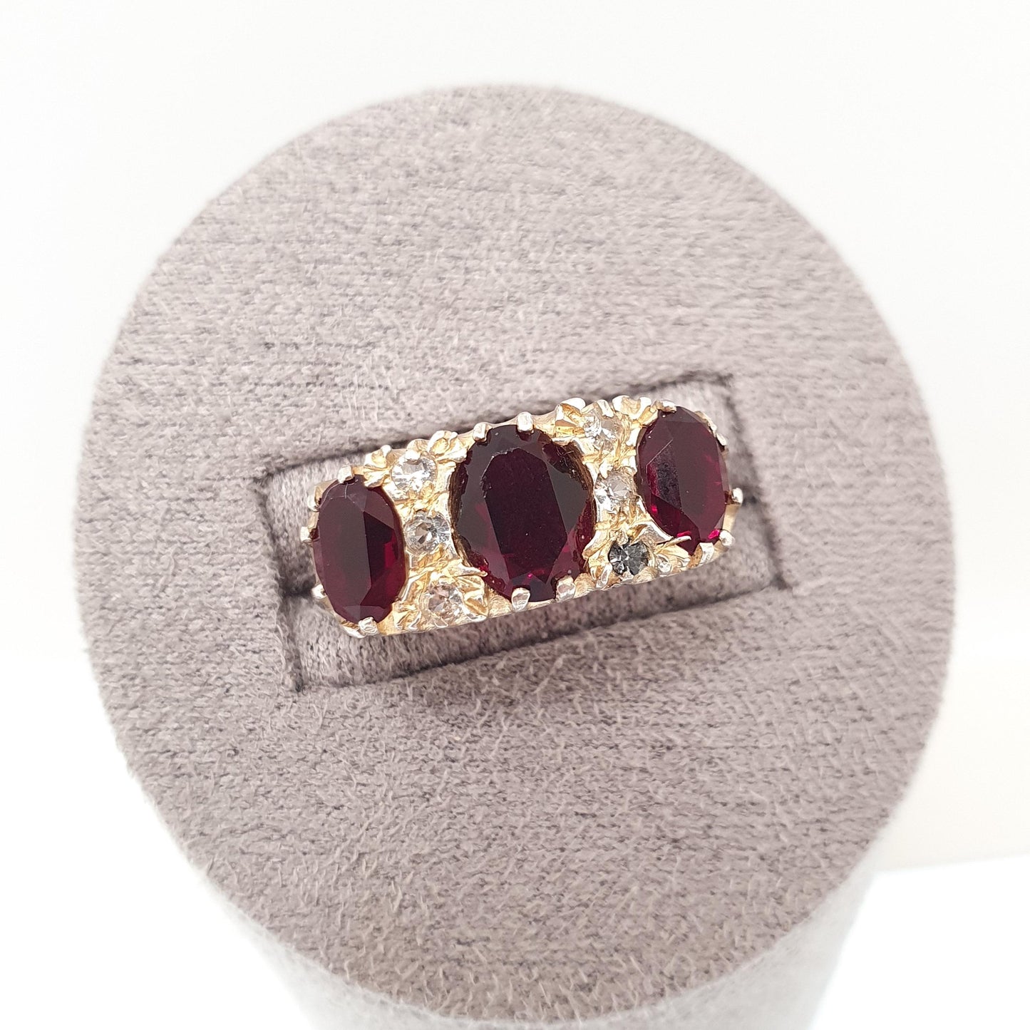 Vintage Sterling Silver Garnet Ring Gypsy Large Gemstones Pyrope White Quartz Chunky Solid 925 Sparkly Retro Womens Girls Jewelry Jewellery