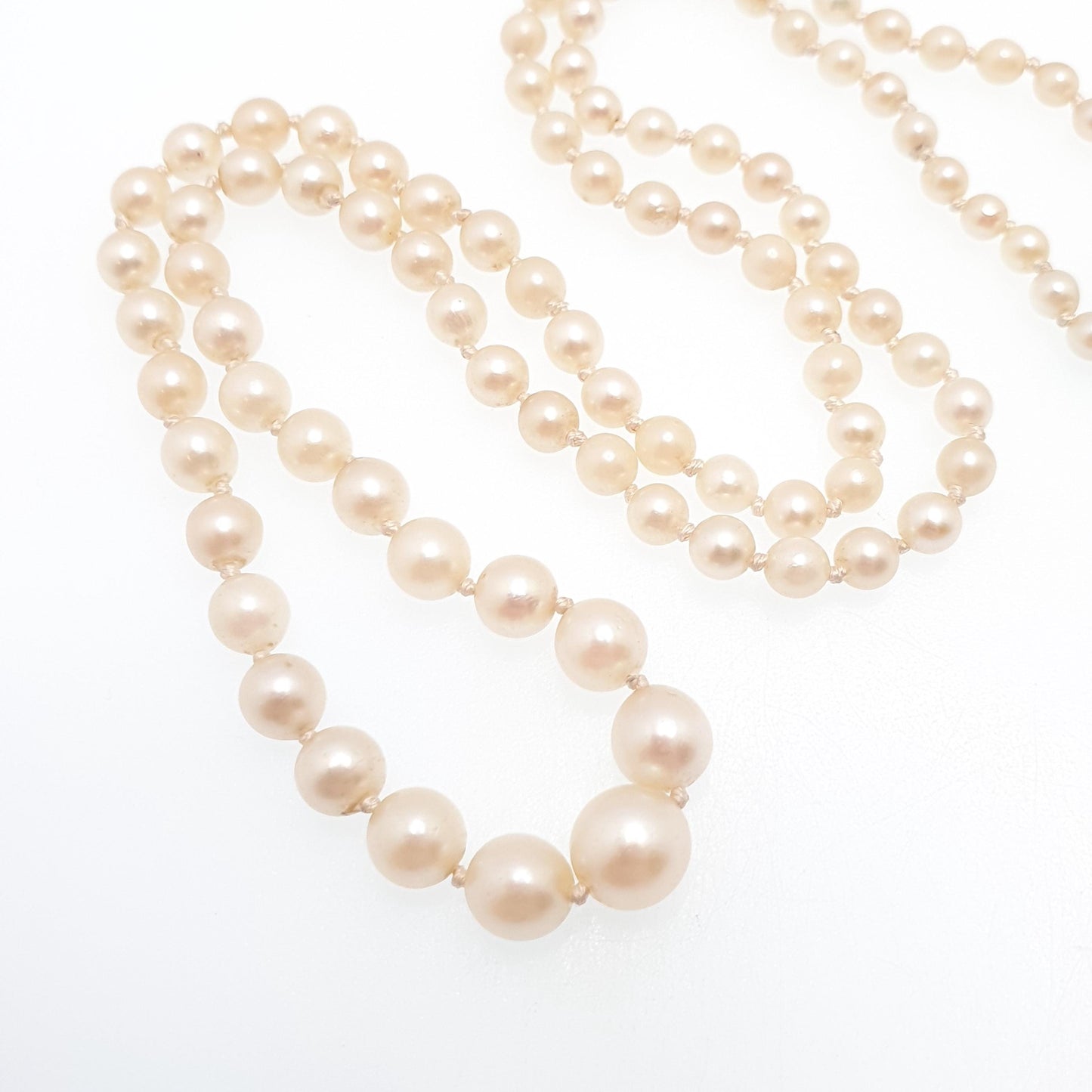 Vintage Sterling Silver Cultured Pearl Necklace Very Long JKa 55cm 21.5" 14.35g Art Deco Style Ladies Womens Jewelry Jewellery Genuine