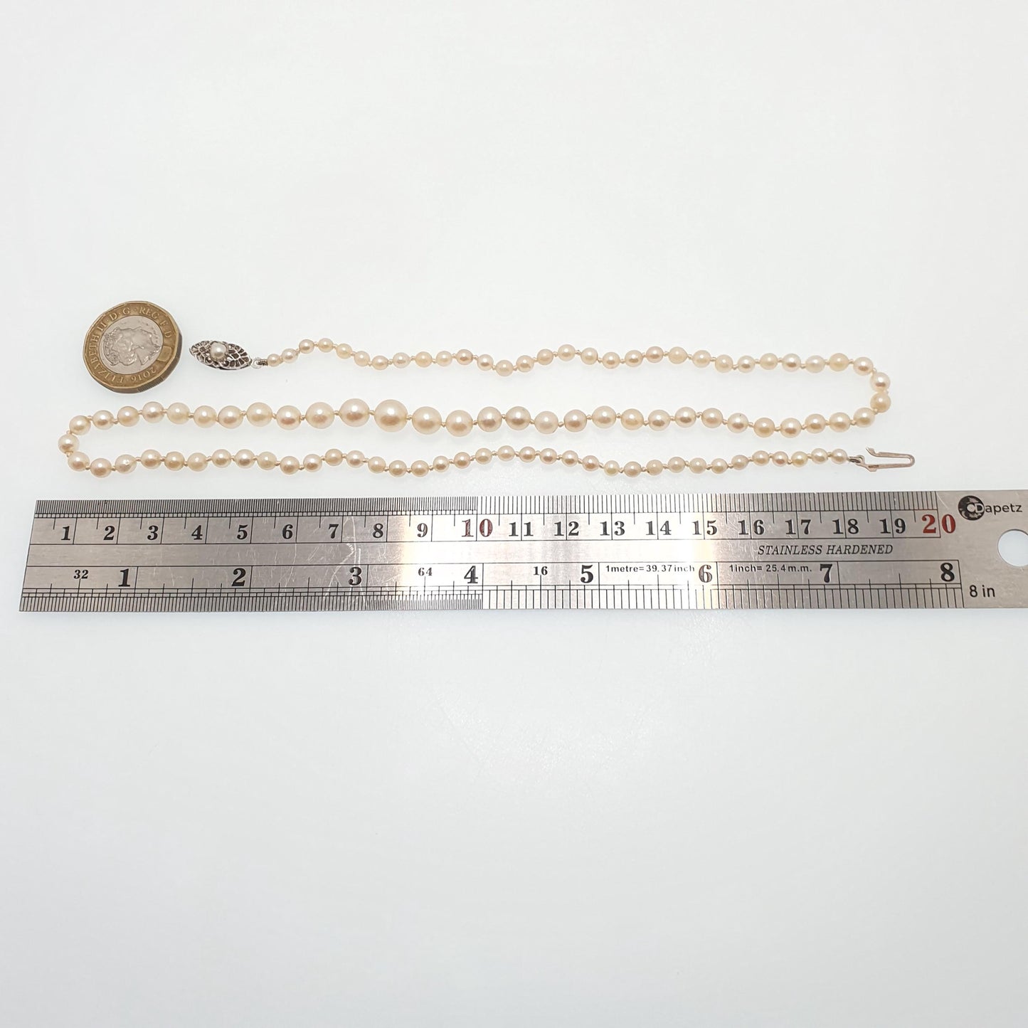 Vintage Sterling Silver Cultured Pearl Necklace Very Long JKa 55cm 21.5" 14.35g Art Deco Style Ladies Womens Jewelry Jewellery Genuine