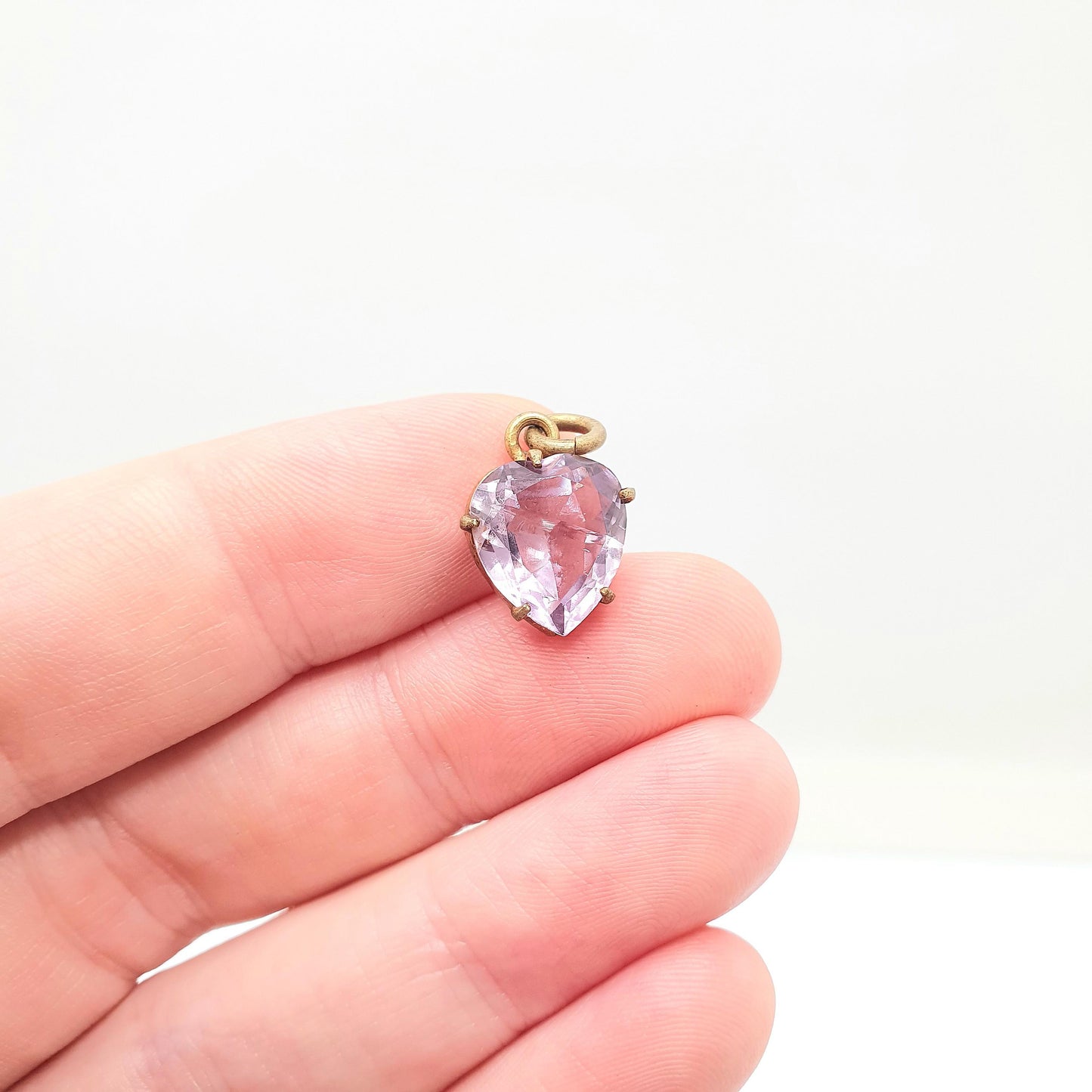 Antique Victorian Amethyst Heart Pendant Necklace Charm Gold Gilt Real Quartz Gemstone Light Purple Vintage Womens Jewellery Jewelry