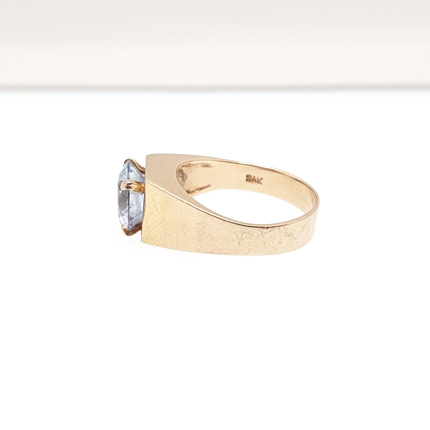Vintage 9ct 9k Gold Blue Spinel Ring Genuine Gemstone Round Cut Square Shape 1962 Hallmarked Solid 375 Womens Jewelry Jewellery