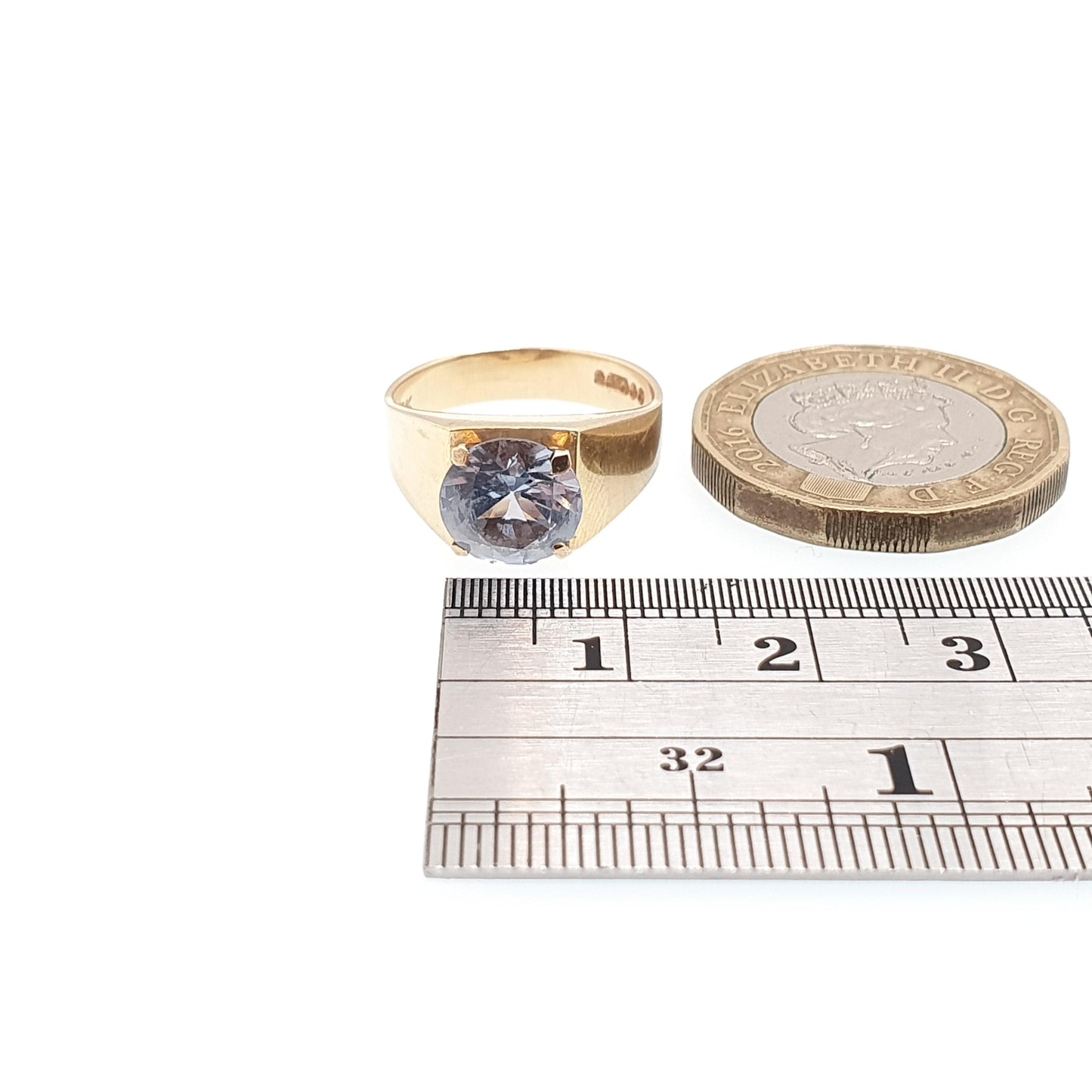 Vintage 9ct 9k Gold Blue Spinel Ring Genuine Gemstone Round Cut Square Shape 1962 Hallmarked Solid 375 Womens Jewelry Jewellery