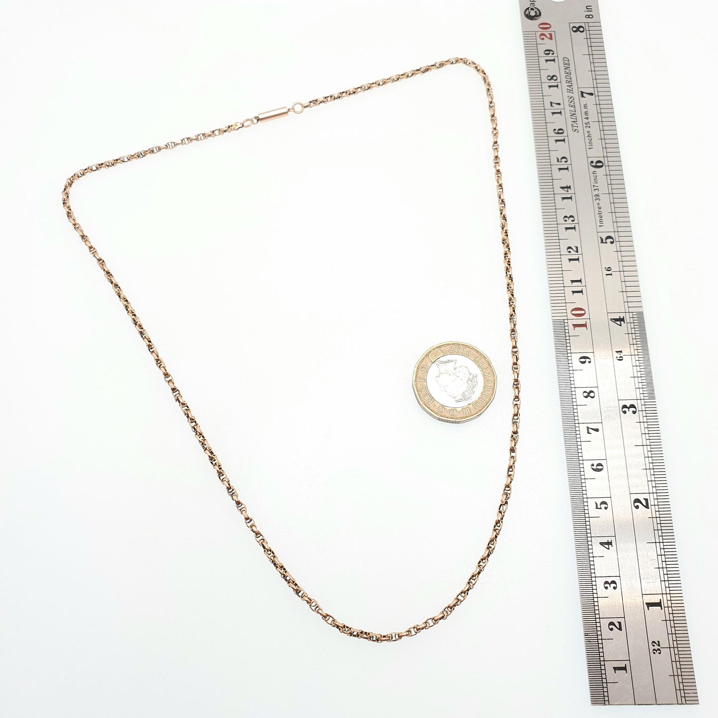 Antique Victorian 9ct 9k Rose Gold Chain Necklace Byzantine Style Fancy Knot Link Solid 375 9kt 49cm 19.3" 4.86g Vintage Jewelry Jewellery