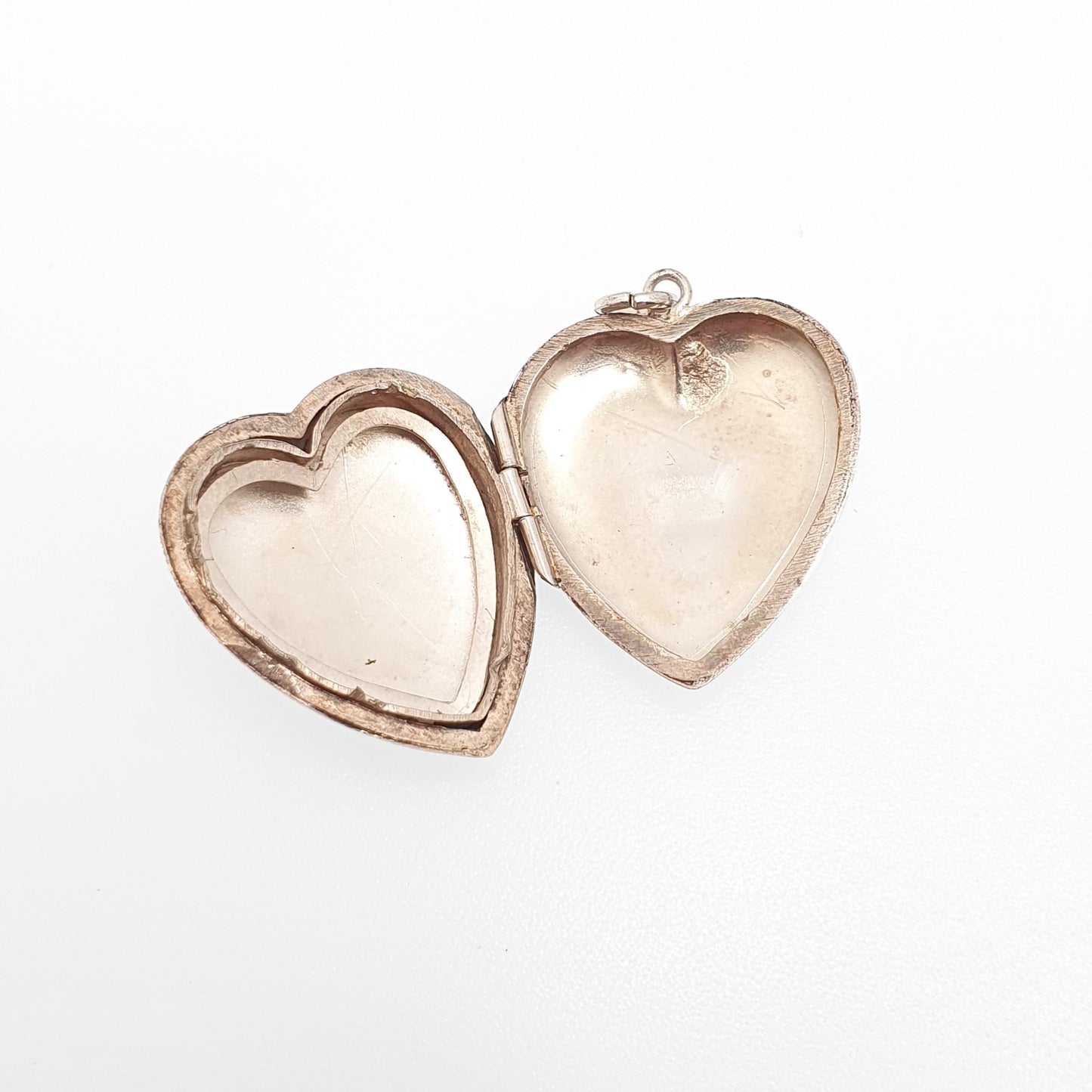Antique Sterling Silver Heart Locket Necklace Pendant Back and Front Picture Photo Engraved Love 1910s Womens Jewelry Jewellery Vintage