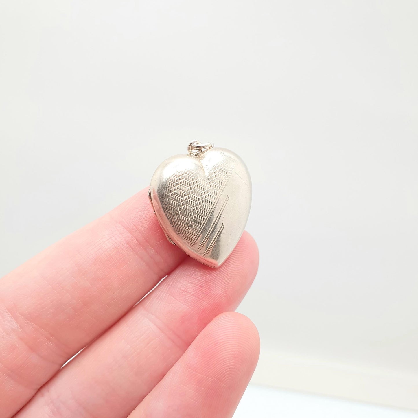 Antique Sterling Silver Heart Locket Necklace Pendant Back and Front Picture Photo Engraved Love 1910s Womens Jewelry Jewellery Vintage