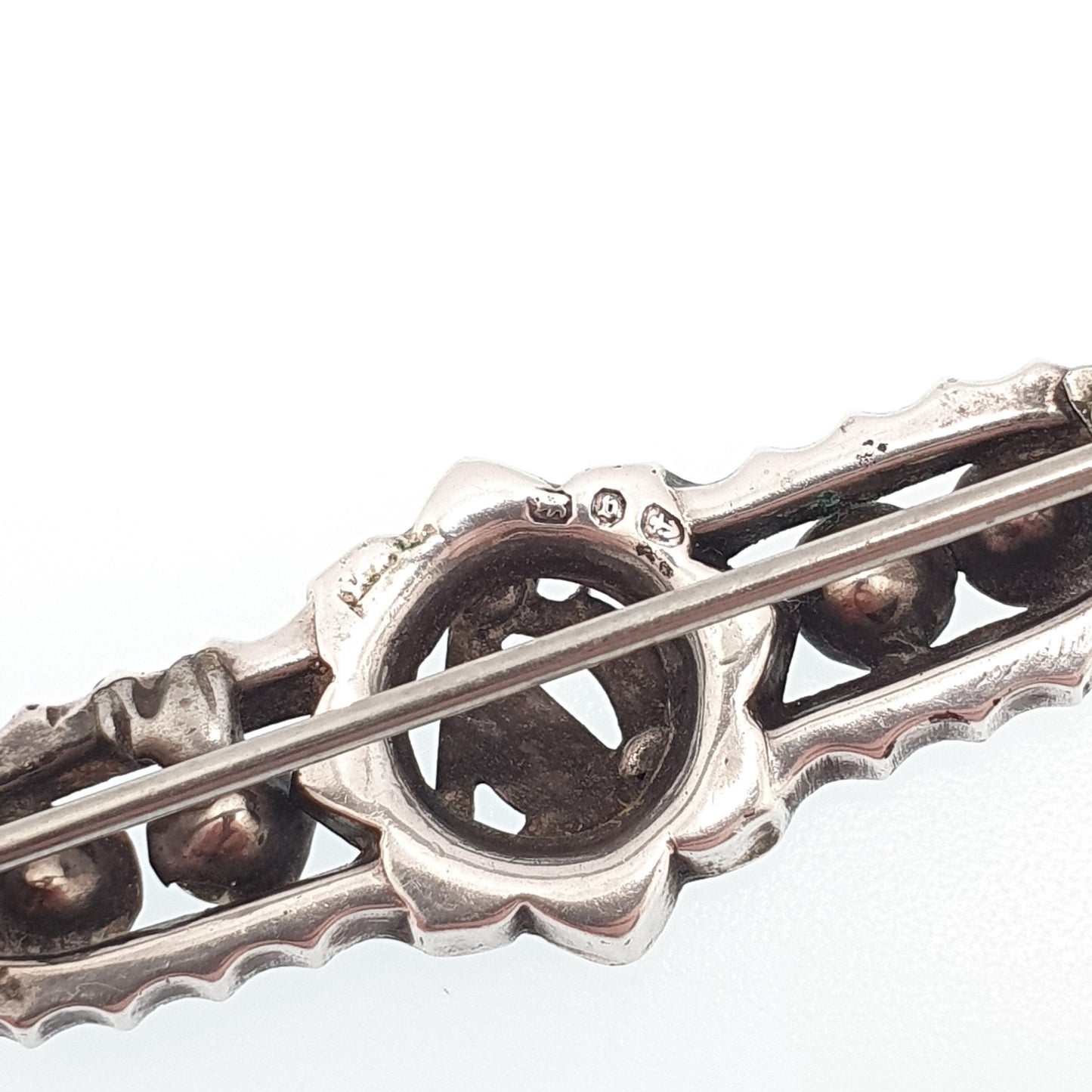 Antique Sterling Silver Hard Brooch Diamond Paste 1876 Hallmark Victorian Sweetheart 925 Musical Music Vintage Womens Jewelry Jewellery
