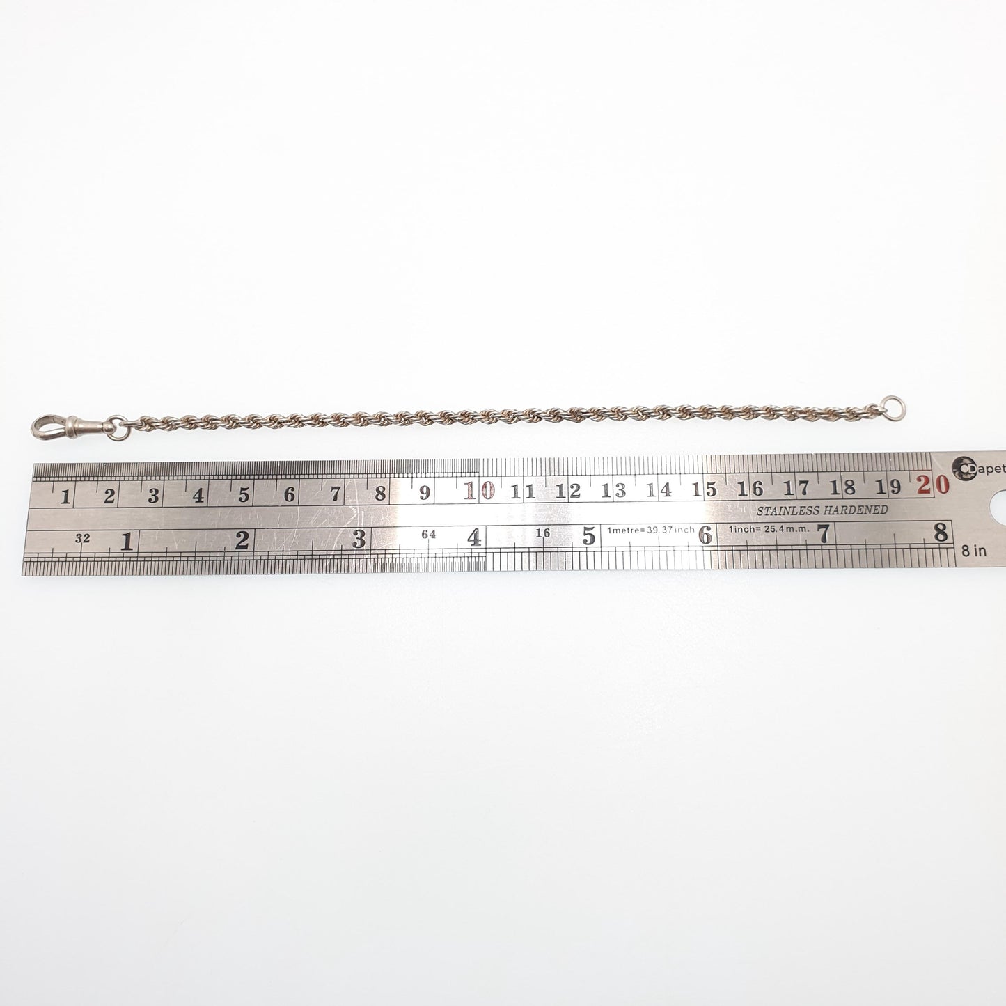Antique Solid Silver Albertina Bracelet Victorian Rope Link Twist Helix Dog Clip Chain 5.02g 19.5cm Vintage Gift Womens Jewelry Jewellery