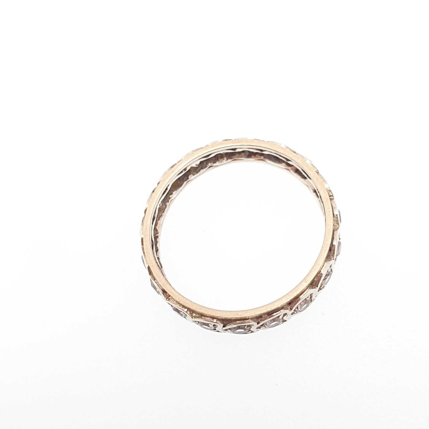 Antique Solid 9ct Gold Full Eternity Ring Heart Border White Spinel 9k 375 Band Sparkly Diamond Style Stacker Stacking Jewelry Jewellery