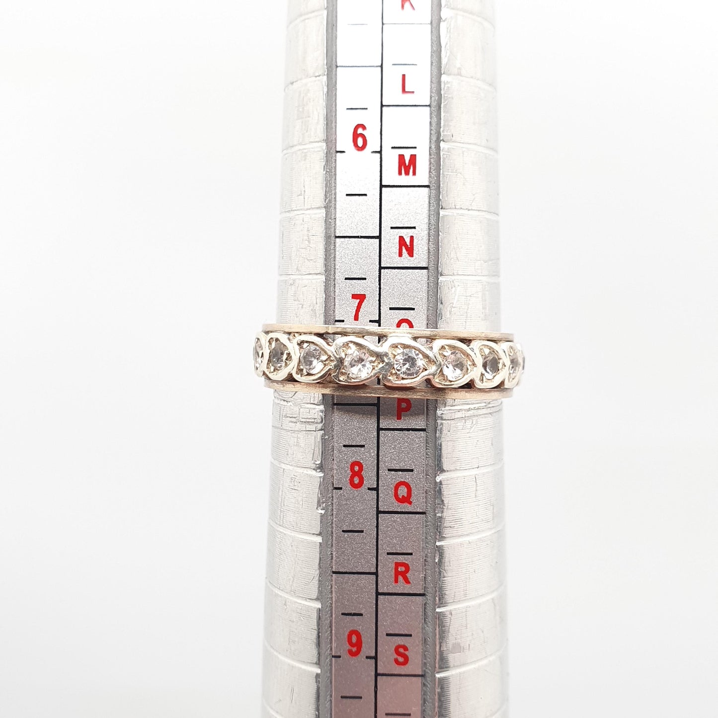 Antique Solid 9ct Gold Full Eternity Ring Heart Border White Spinel 9k 375 Band Sparkly Diamond Style Stacker Stacking Jewelry Jewellery