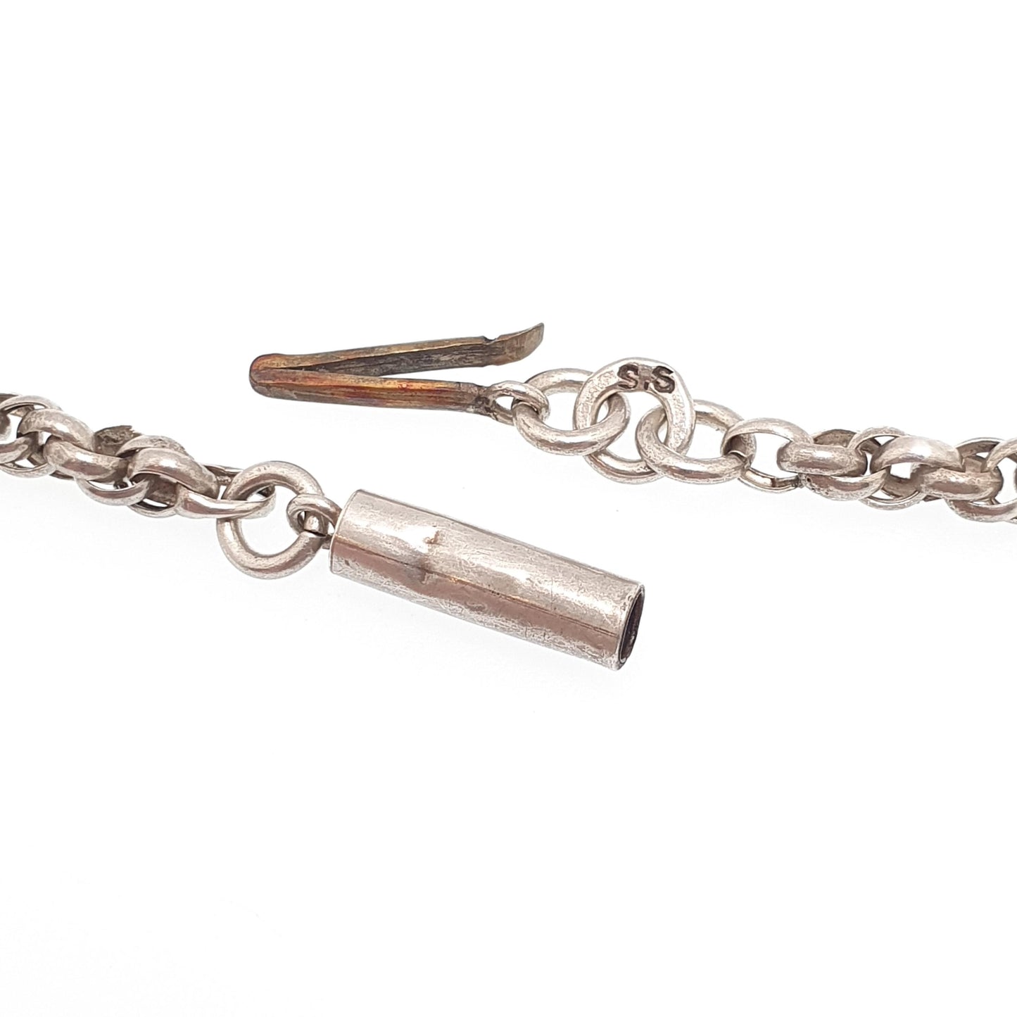 Antique Victorian Sterling Silver Rope Link Chain Necklace 48cm 18.9" 9.52g Helix Twisted Woven 1800s Vintage Mens Womens Jewelry Jewelry