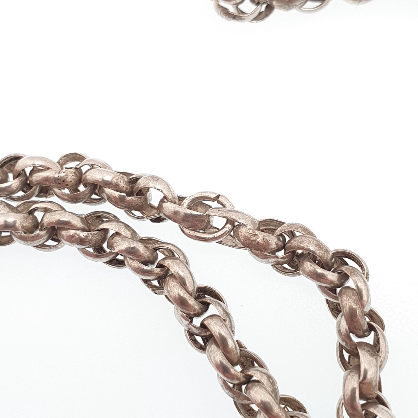 Antique Victorian Sterling Silver Rope Link Chain Necklace 48cm 18.9" 9.52g Helix Twisted Woven 1800s Vintage Mens Womens Jewelry Jewelry