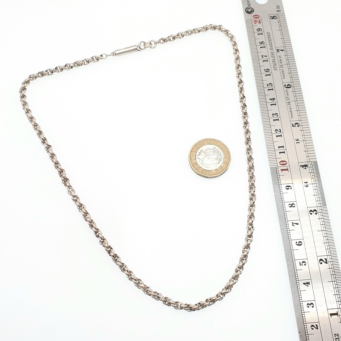 Antique Victorian Sterling Silver Rope Link Chain Necklace 48cm 18.9" 9.52g Helix Twisted Woven 1800s Vintage Mens Womens Jewelry Jewelry