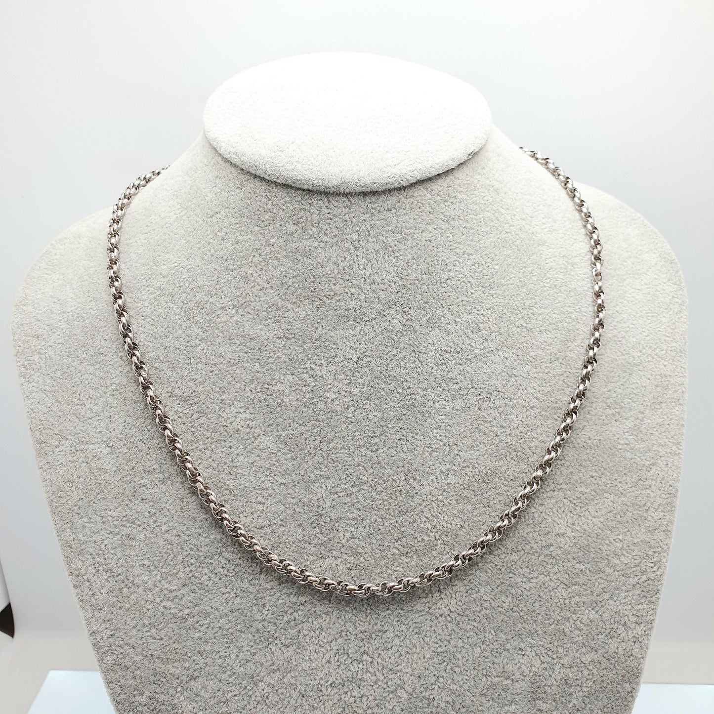 Antique Victorian Sterling Silver Rope Link Chain Necklace 48cm 18.9" 9.52g Helix Twisted Woven 1800s Vintage Mens Womens Jewelry Jewelry