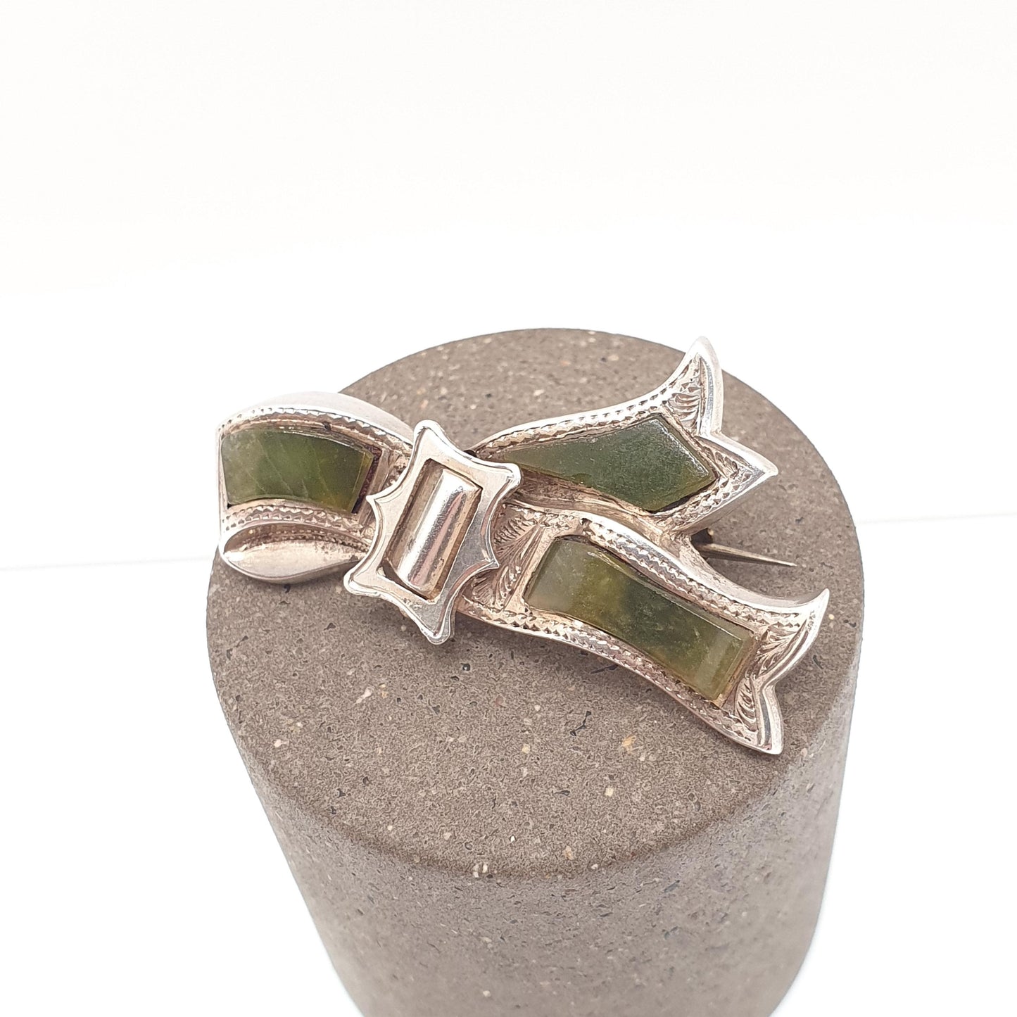 Antique Victorian Irish Connemara Marble Sterling Silver Buckle Brooch Pin Green Marble Ireland Celtic Gaelic Jewelry Jewellery Vintage