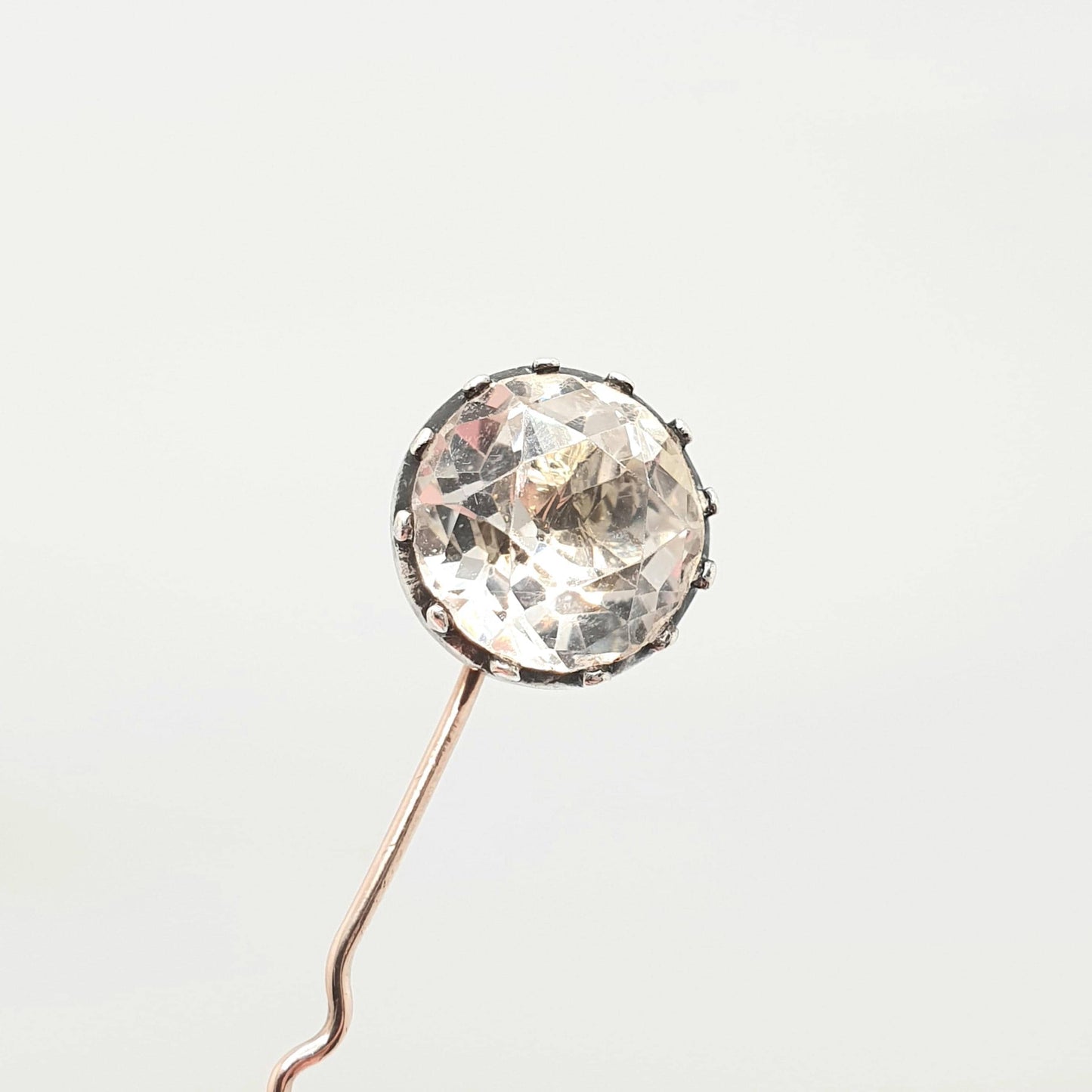 Antique Victorian 9ct Gold White Spinel Stick Pin Georgian Revival Crimped Solid Silver Head Large Big Gemstone Genuine Real Mens Jewelry