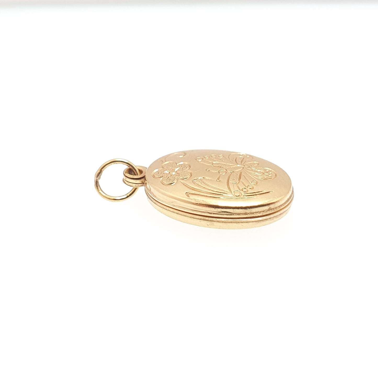 Vintage Solid 9k 9kt Gold Butterfly Locket Oval All 9ct 9 Carat Small Necklace Cute Engraved Photo Picture Pendant Retro Jewelry Jewellery
