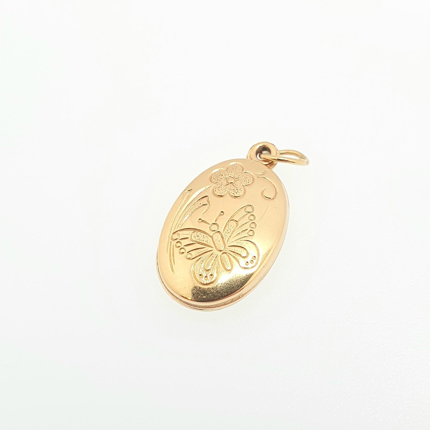 Vintage Solid 9k 9kt Gold Butterfly Locket Oval All 9ct 9 Carat Small Necklace Cute Engraved Photo Picture Pendant Retro Jewelry Jewellery